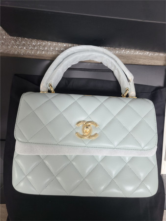 Ch*el flap bag with top handle 6.6 × 9.8 × 4.7 in