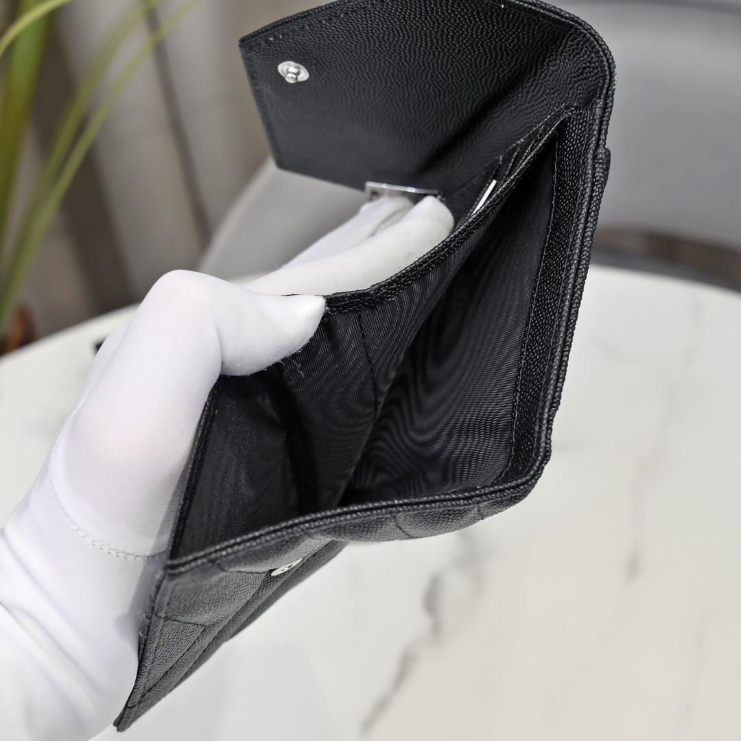 Y*L cassandre matelassé compact tri fold wallet in grain de poudre leather 12.5 x 10 x 2.5 cm