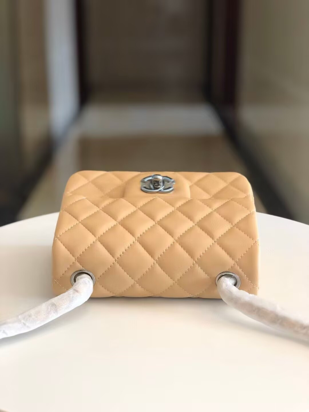 Ch*el mini classic handbag lambskin & silver-tone metal 13.5x 17x8cm