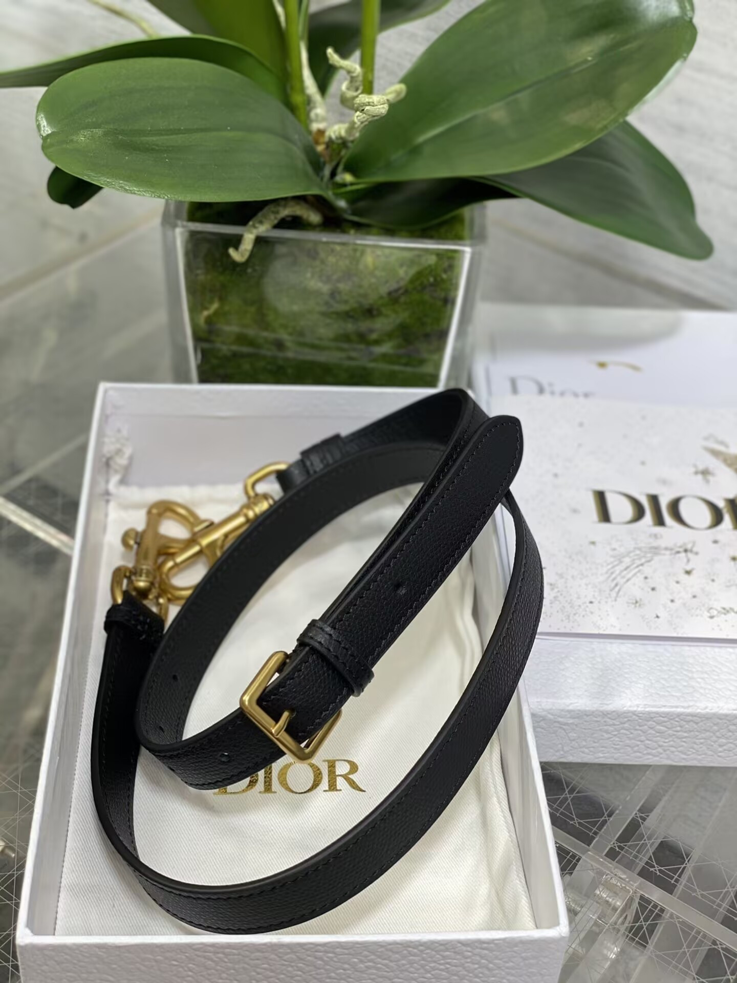 D*or mini saddle bag with strap black grained calfskin 19 x 16 x 5 cm