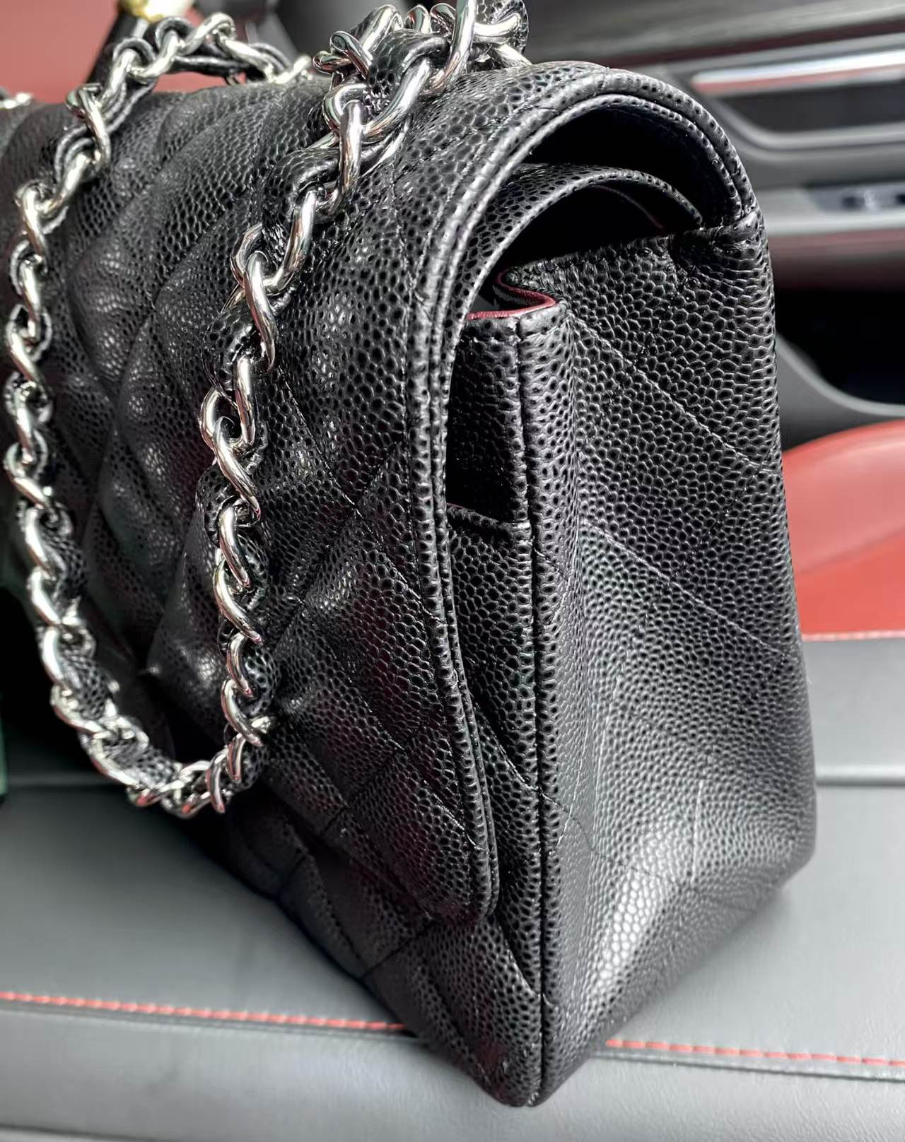 Ch*el classic flap jumbo 30cm cf black silver 19.5x30x10cm