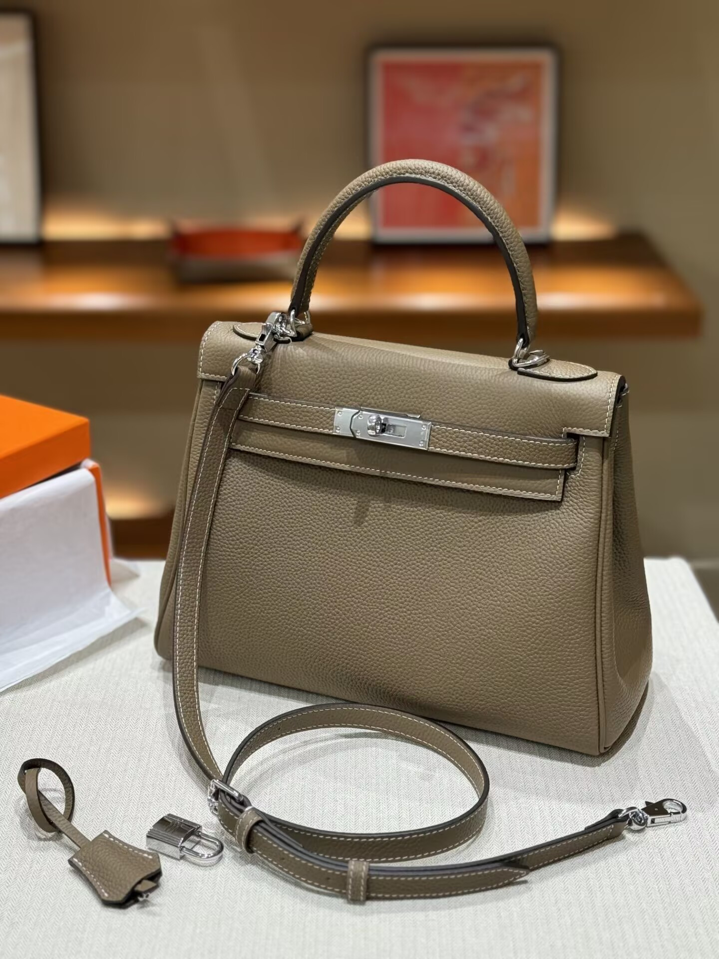 H**mes Kelly Silver-tone Hardware 25 28