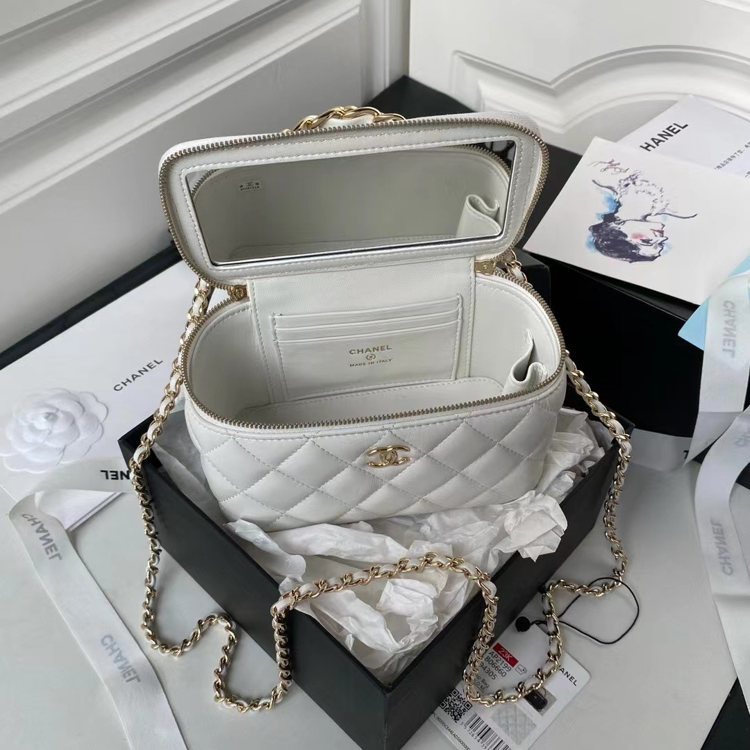 Ch*el gold chain with makeup mirror lamb leather square box shoulder bag women