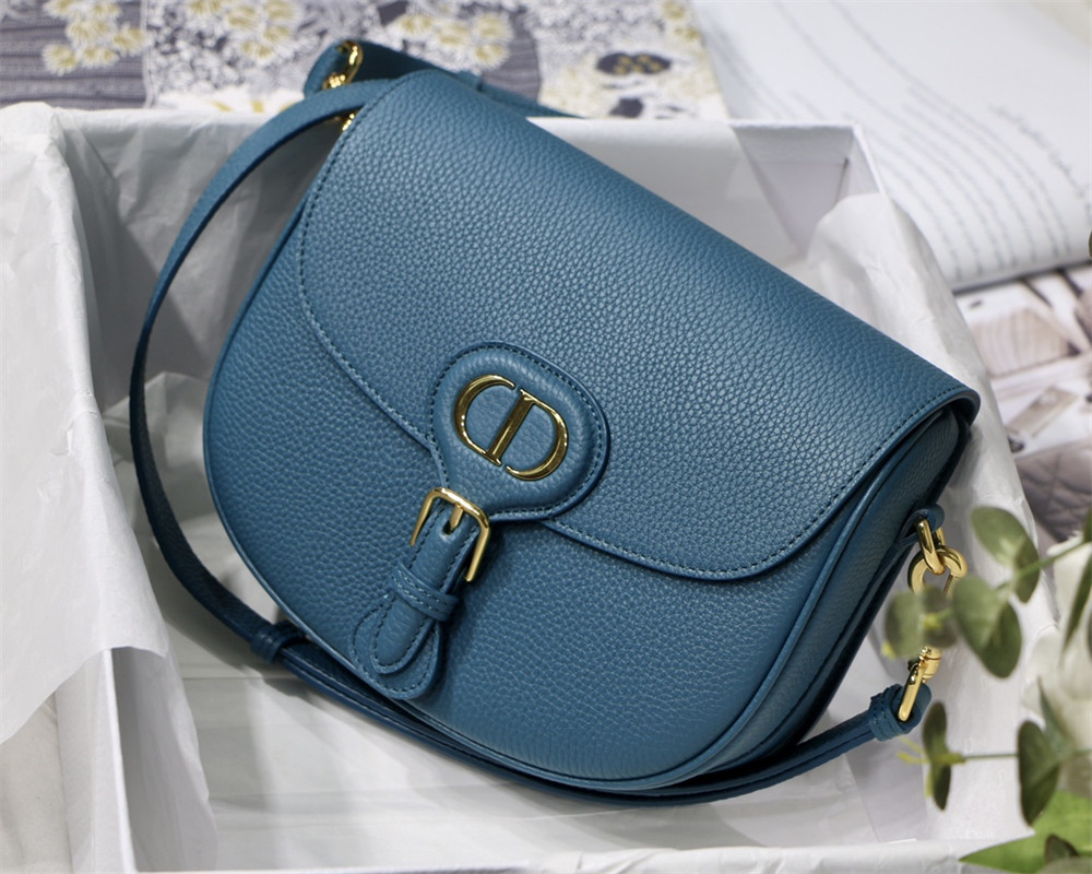 medium D*or bobby bag blue grained calfskin