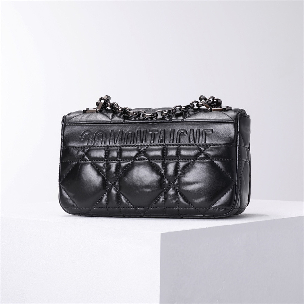 large d*or caro bag black S*pple cannage calfskin with silver hardware 29 x 18 x 10 cm
