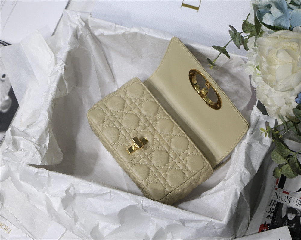 small d*or caro bag beige S*pple cannage calfskin 20 x 12 x 7 cm