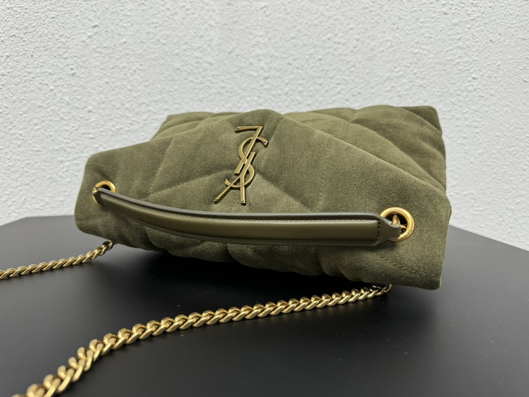 Y*L puffer small in shiny velvet pale olive