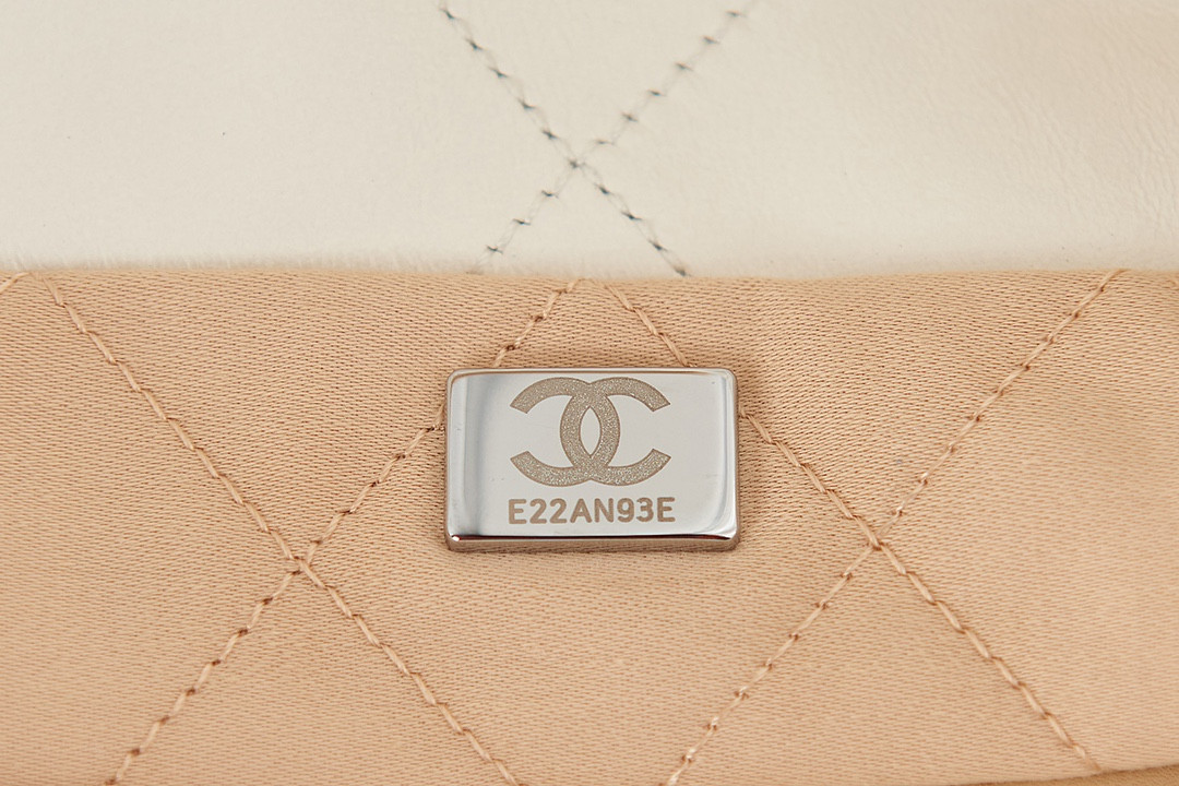 Ch*el 22 handbag metallic shaded calfskin & silver-tone metal white 15.2×16.4×3.1 in
