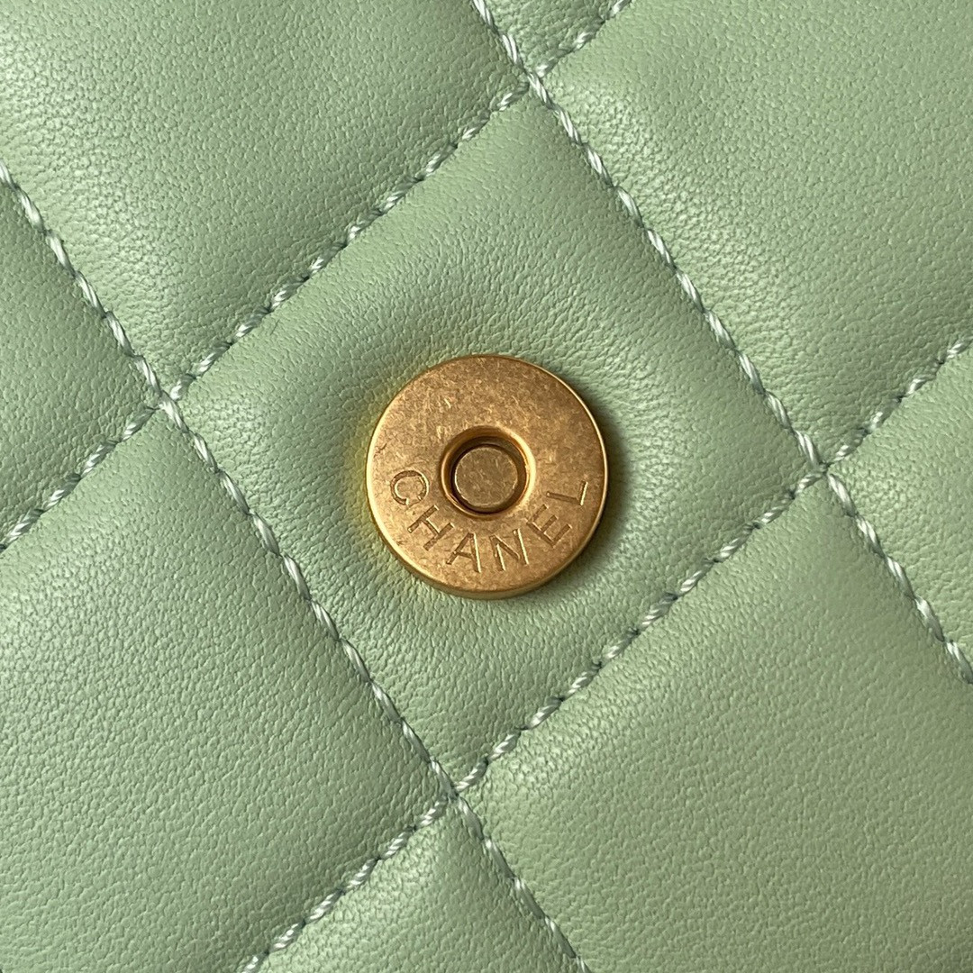 Ch*el baguette bag light green 4.5 × 9.4 × 1.8 in