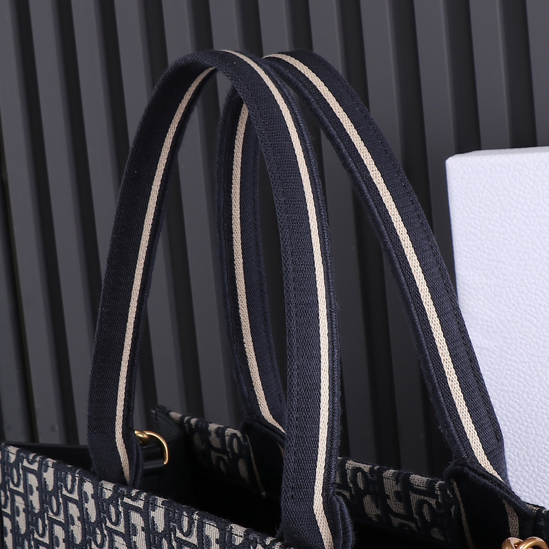 large D*or book tote blue D*or oblique embroidery and calfskin 16.5 x 14 x 7.5 inches