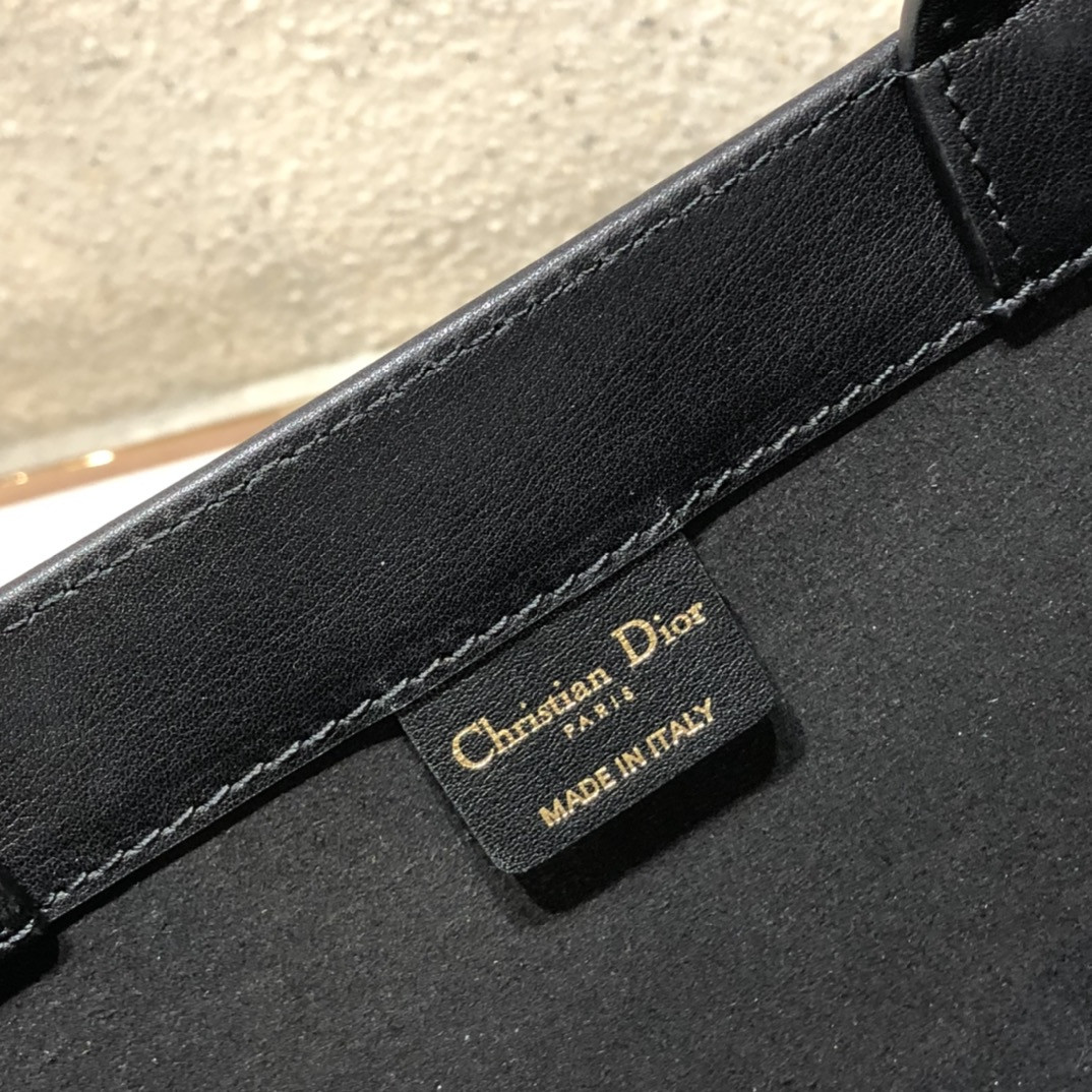 calfskin embossed medium D*or book tote black 14 x 11 x 6.5 inches