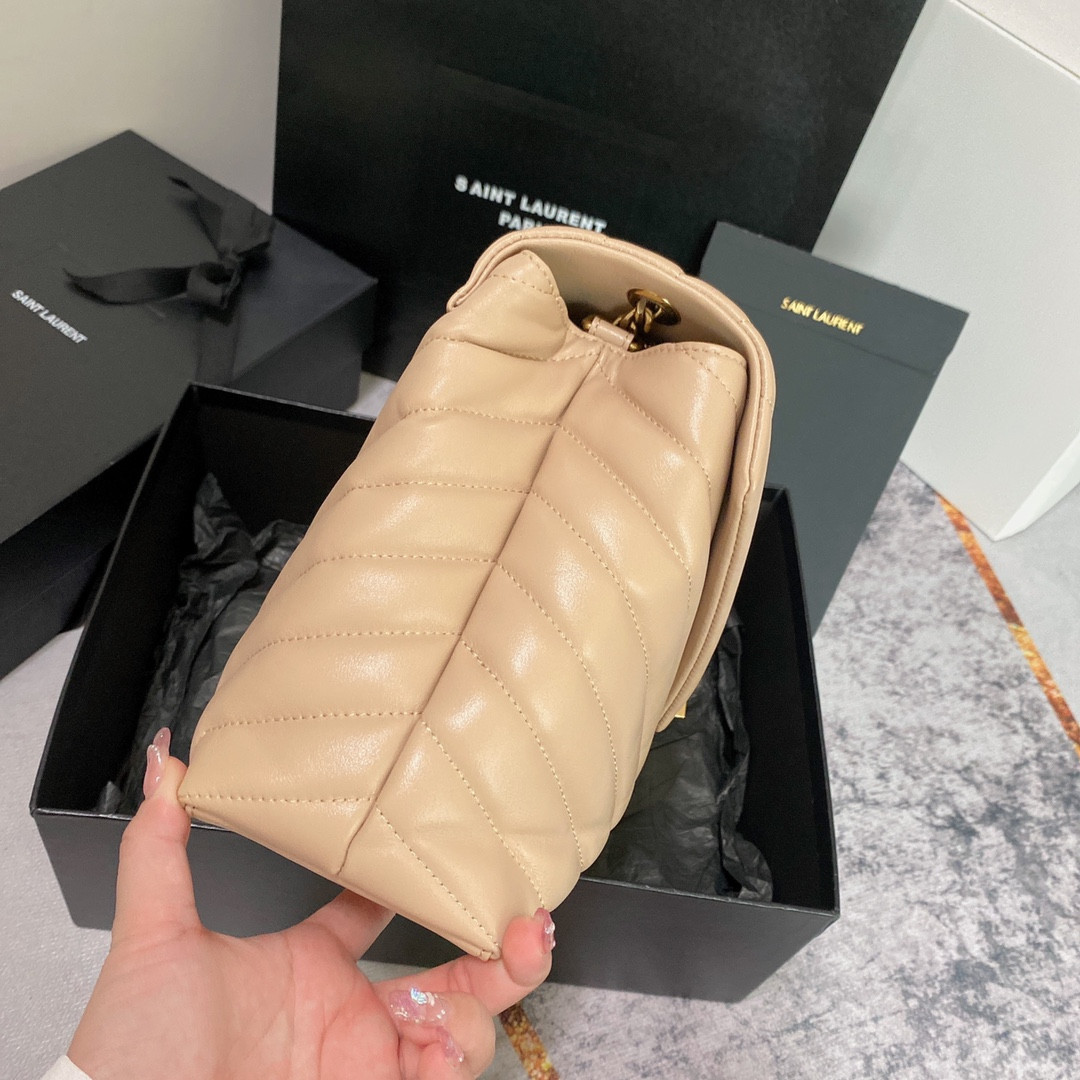 Y*L loulou medium in quilted leather dark beige 12.5 x 8.6 x 3.5 inches