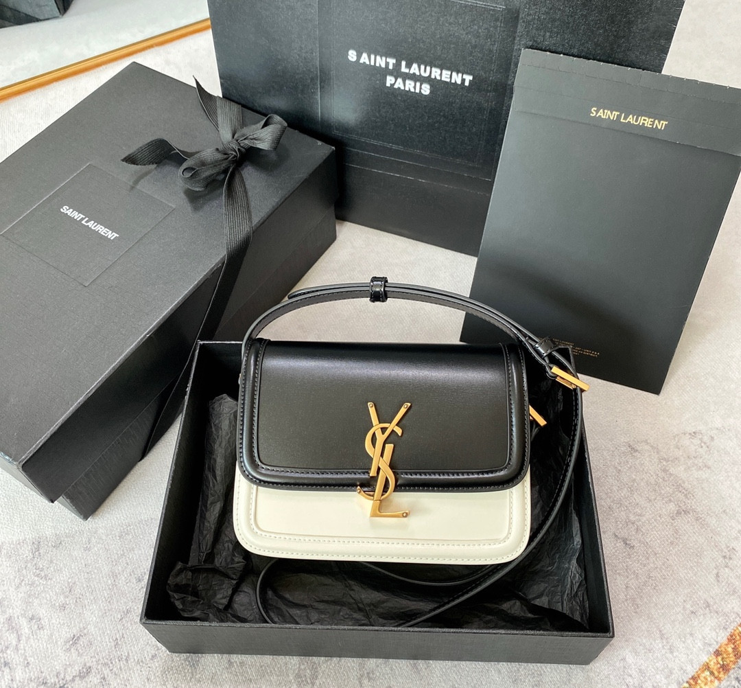 y*l solferino small satchel in box Sa**t Lau*nt black 7.4 x 5.1 x 1.9 inches