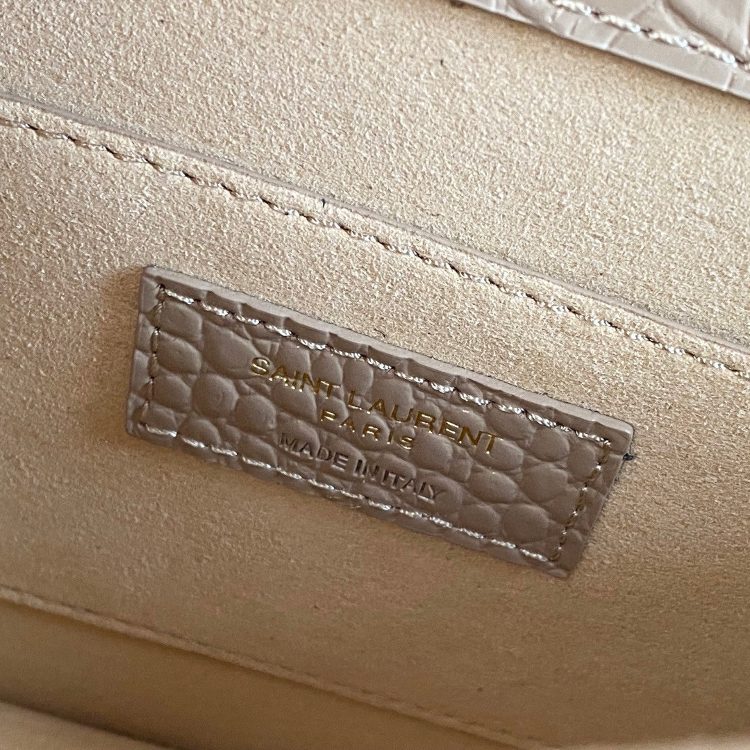 Y*L sunset medium in crocodile-embossed leather dark beige 8 x 6.2 x 2.5 inches