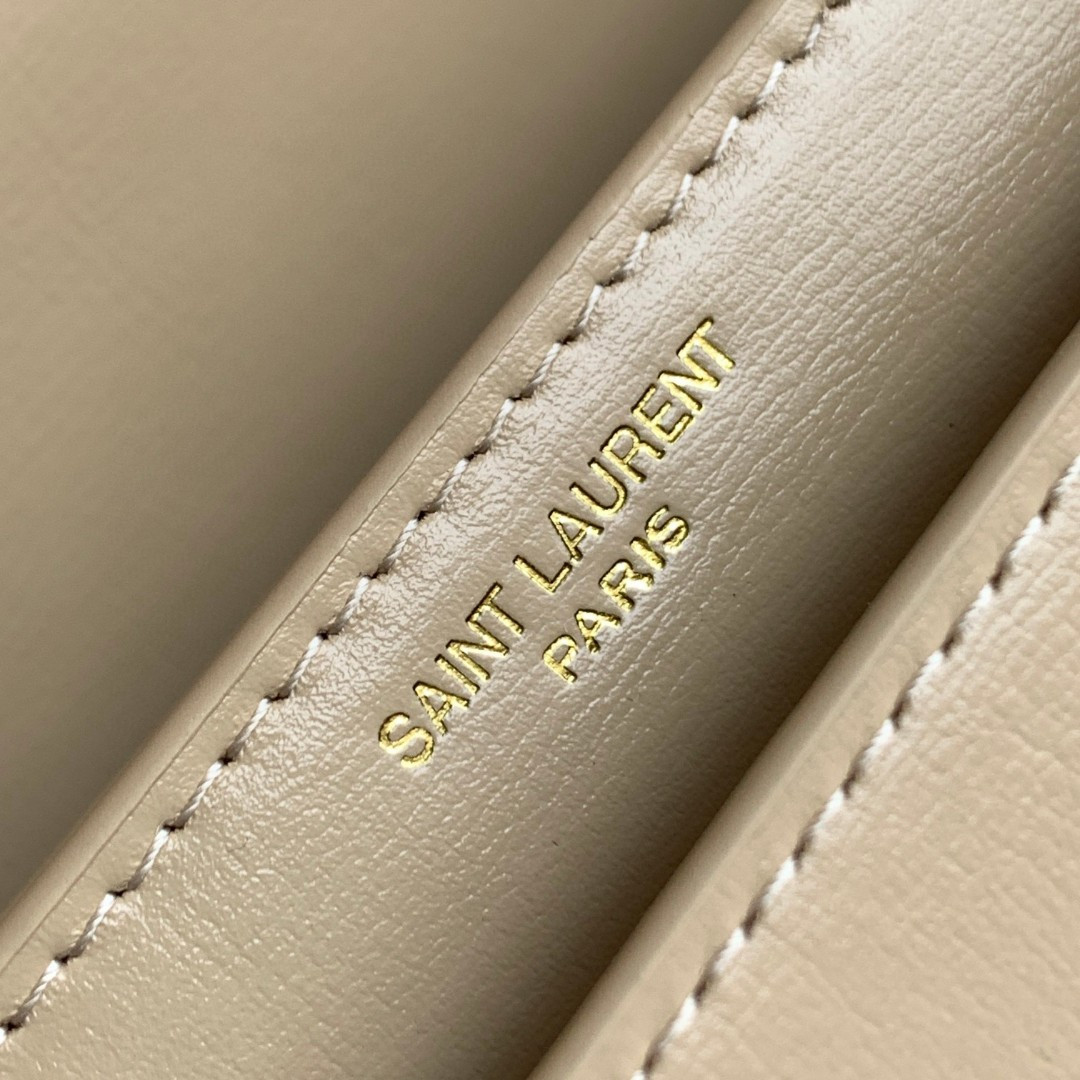 Y*L sunset medium in coated-bark leather beige 8 x 6.2 x 2.5 inches