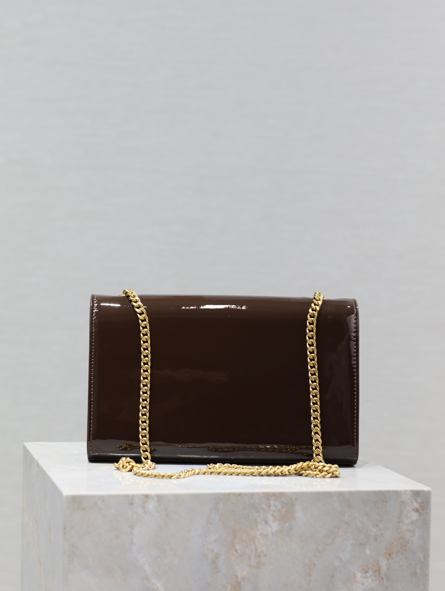 Y*L kate medium in shiny leather brown 9.4 x 5.7 x 2.1 inches