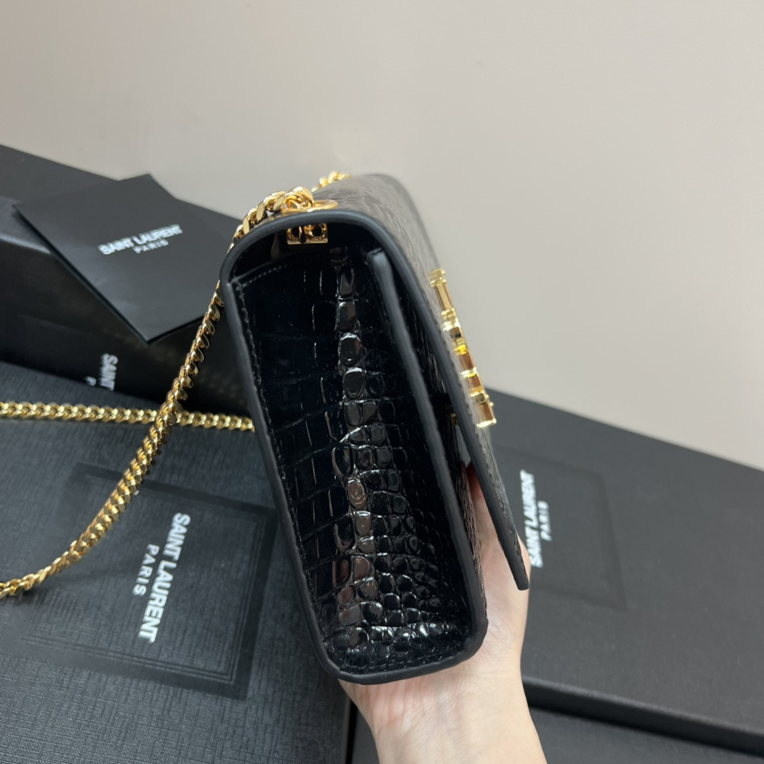 Y*L kate medium in crocodile-embossed leather black 9.4 x 5.7 x 2.1 inches
