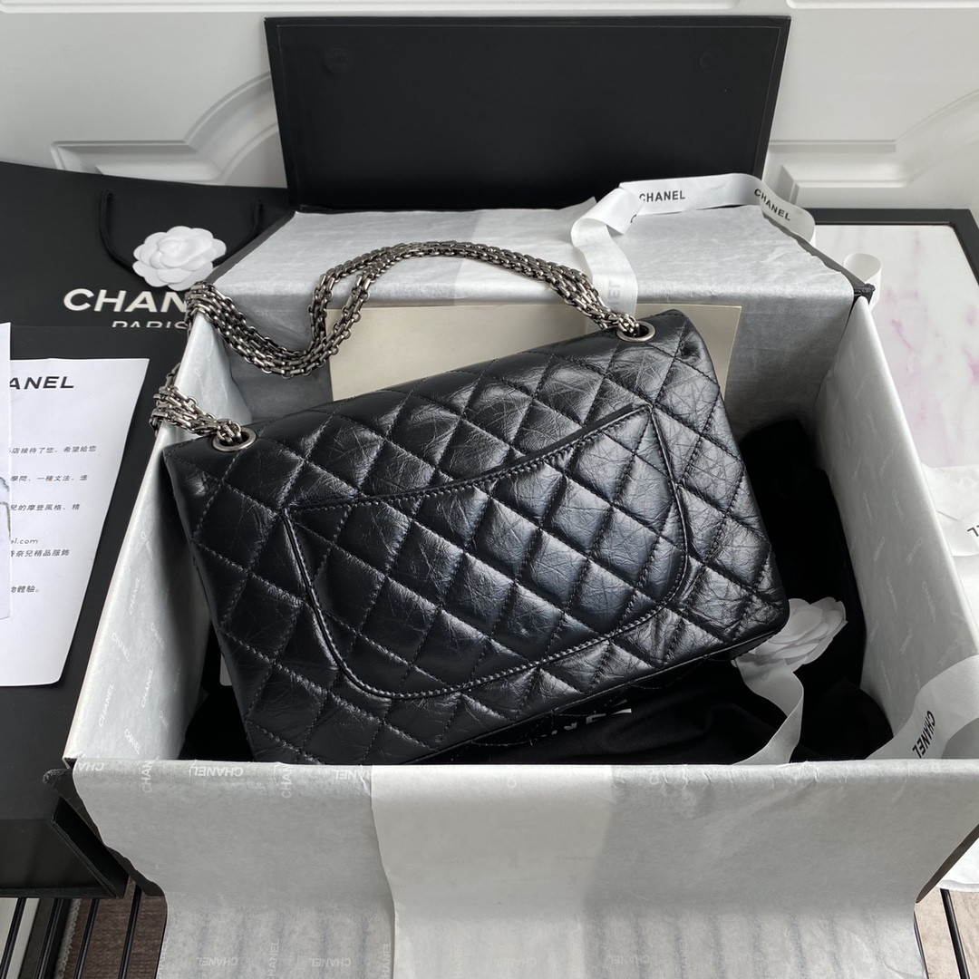 Ch*el large 2.55 handbag black 7.6 × 10.9 × 2.9 in