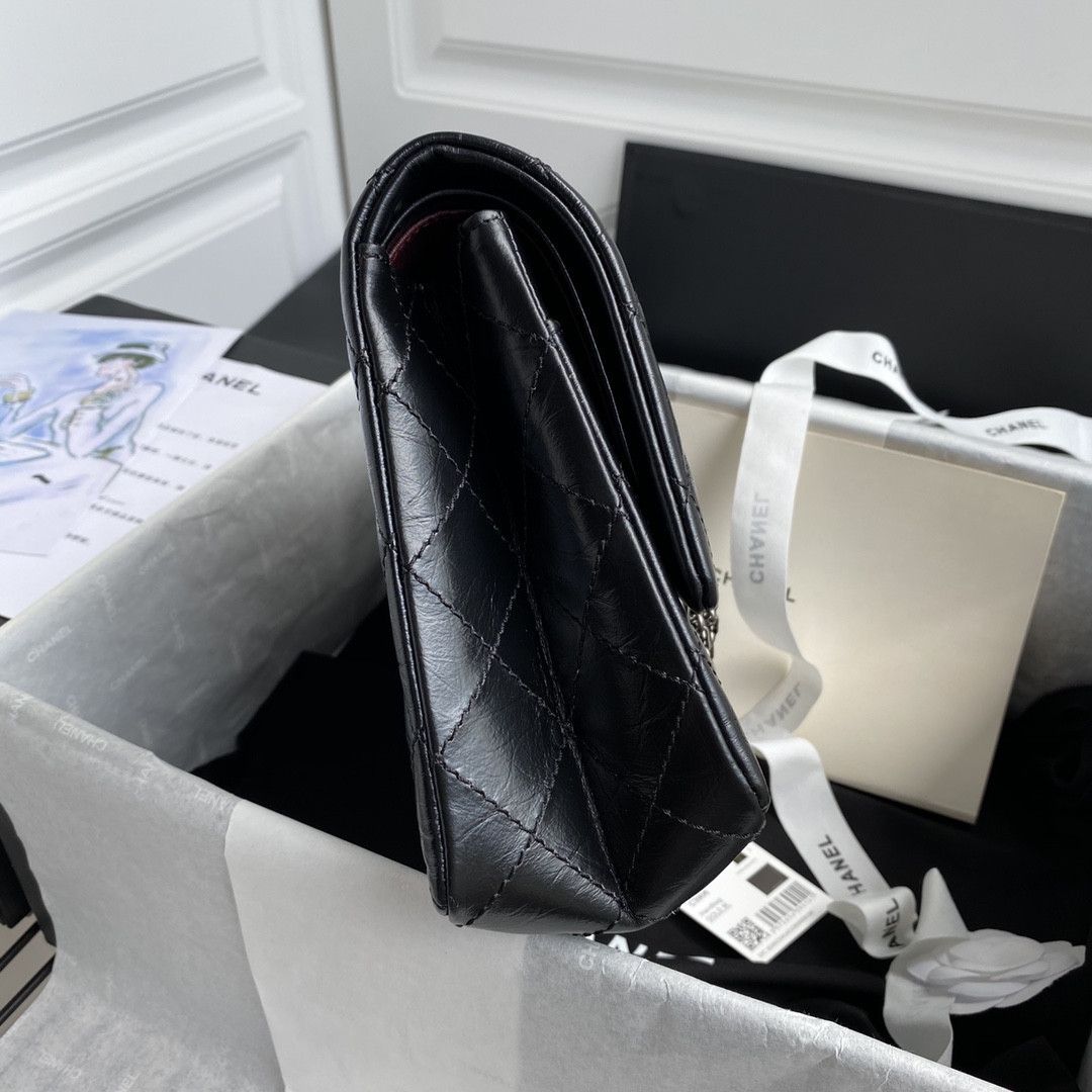 Ch*el large 2.55 handbag black 7.6 × 10.9 × 2.9 in