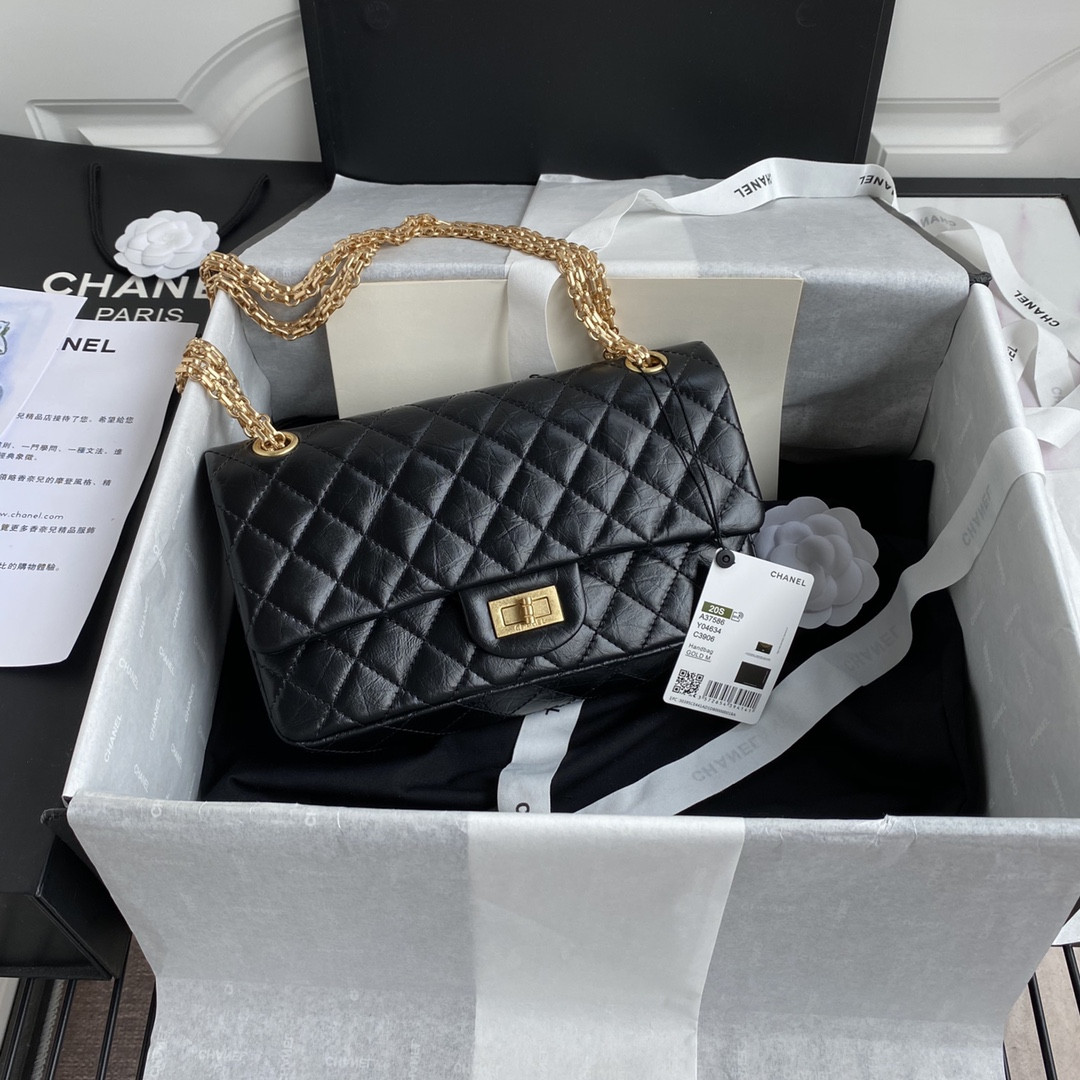 Ch*el 2.55 handbag black 6.2 × 9.4 × 2.9 in