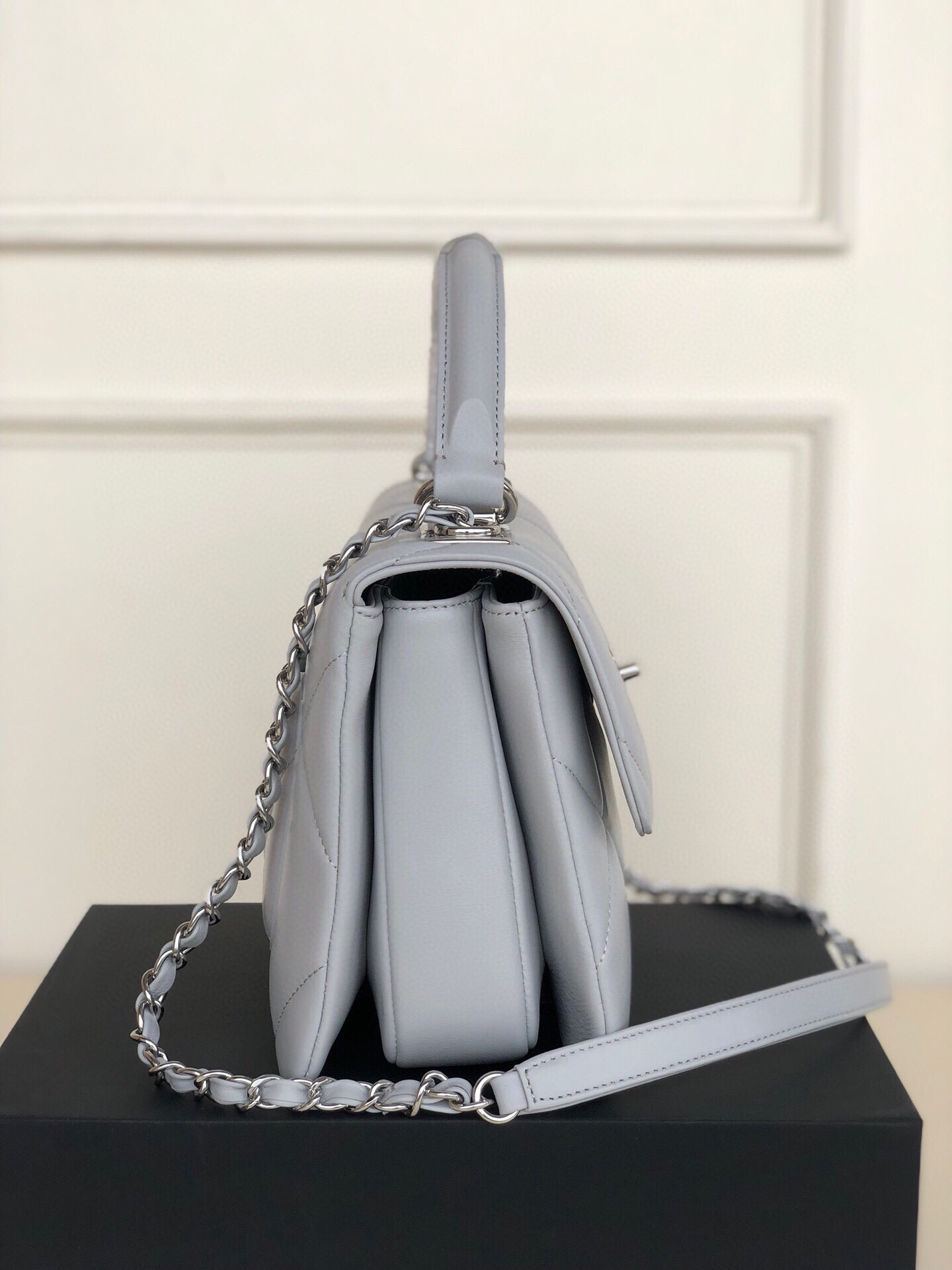 Ch*el flap bag with top handle 6.6 × 9.8 × 4.7 in