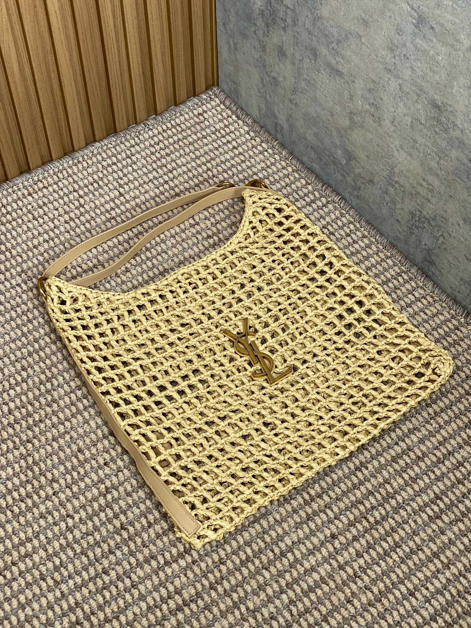 Y*L oxalis bag in raffia macramÉ  color natural 14.6x15.7x1.2inches