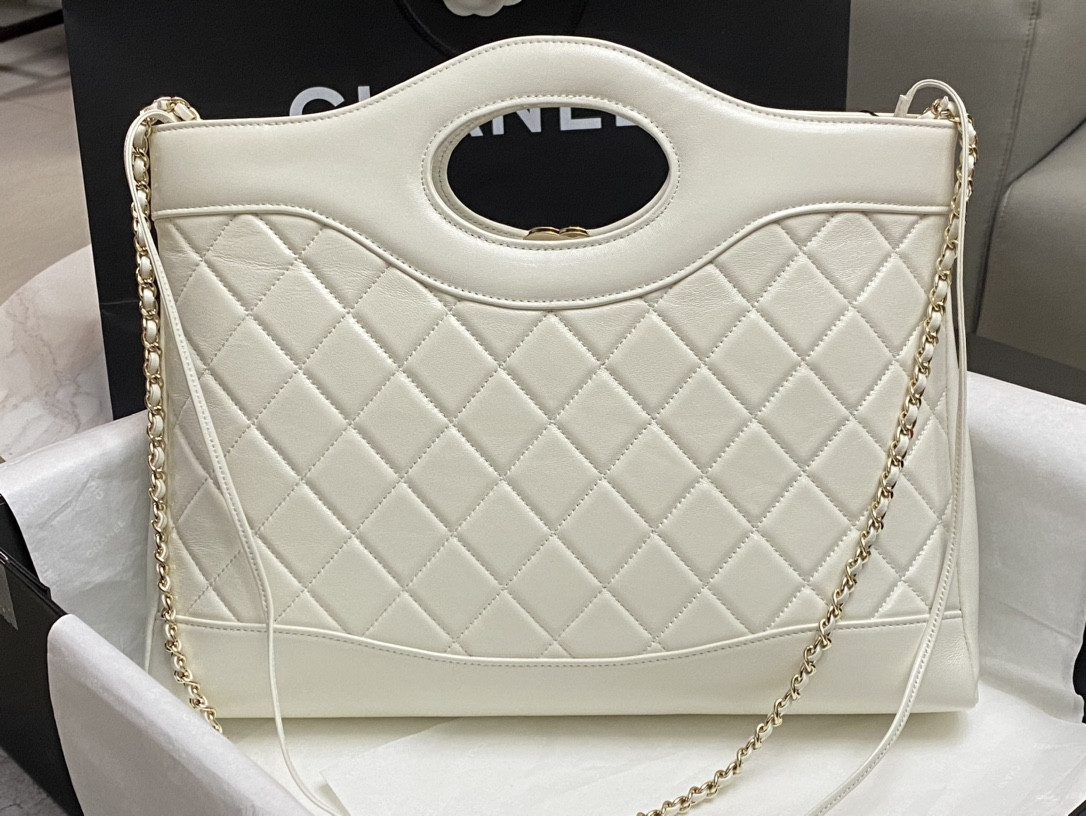 Ch*el  shopping bag shiny lambskin & gold-tone metal 35x39x8cm