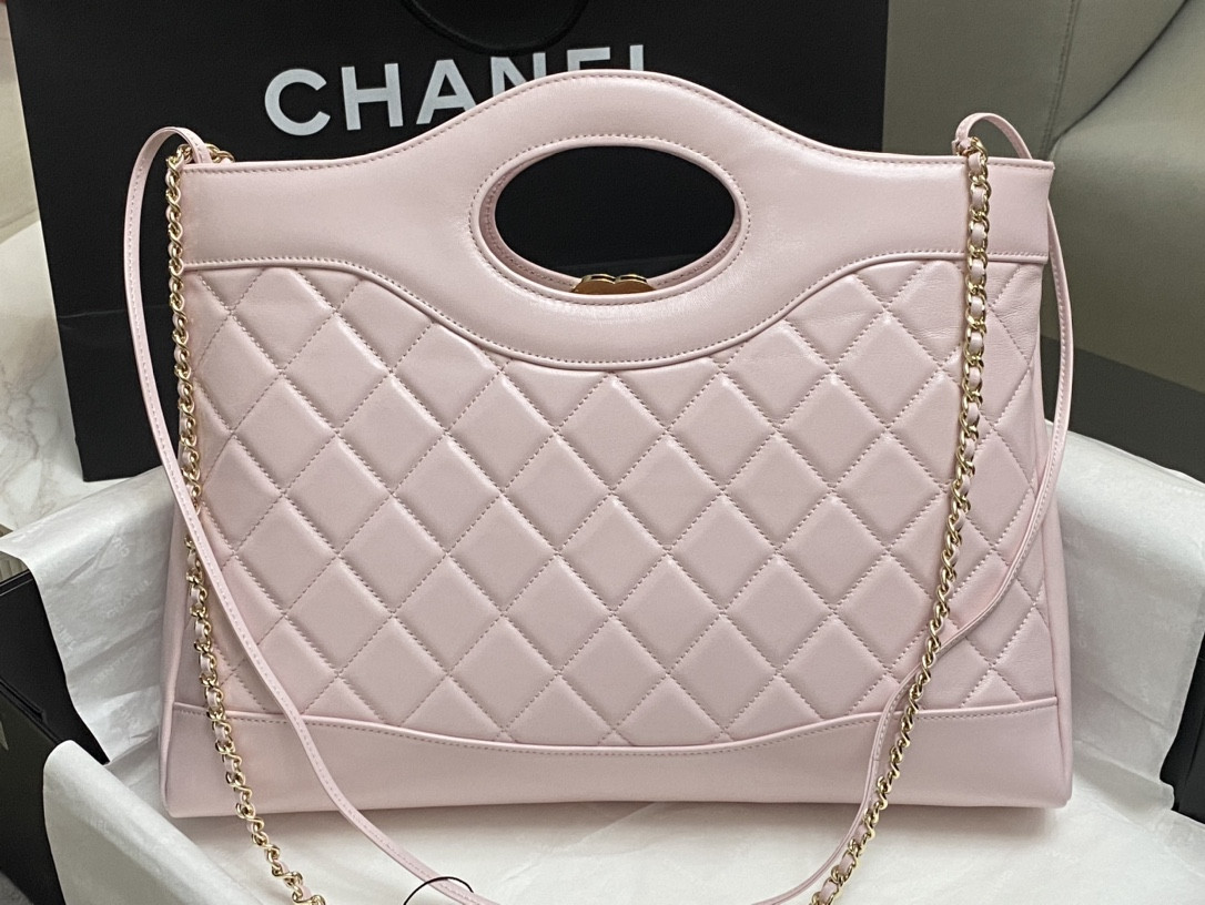 Ch*el  shopping bag shiny lambskin & gold-tone metal 35x39x8cm