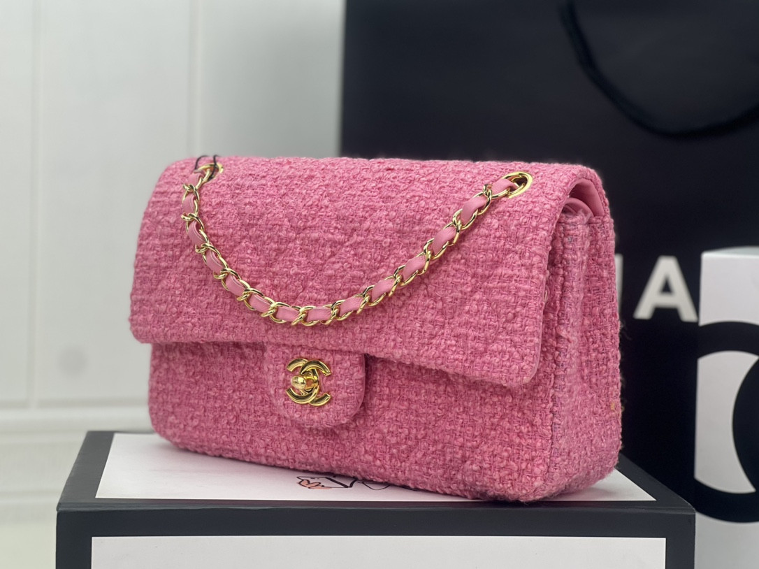 Ch*el classic 11.12 handbag tweed & gold-tone metal 6 × 9.9 × 2.5 in