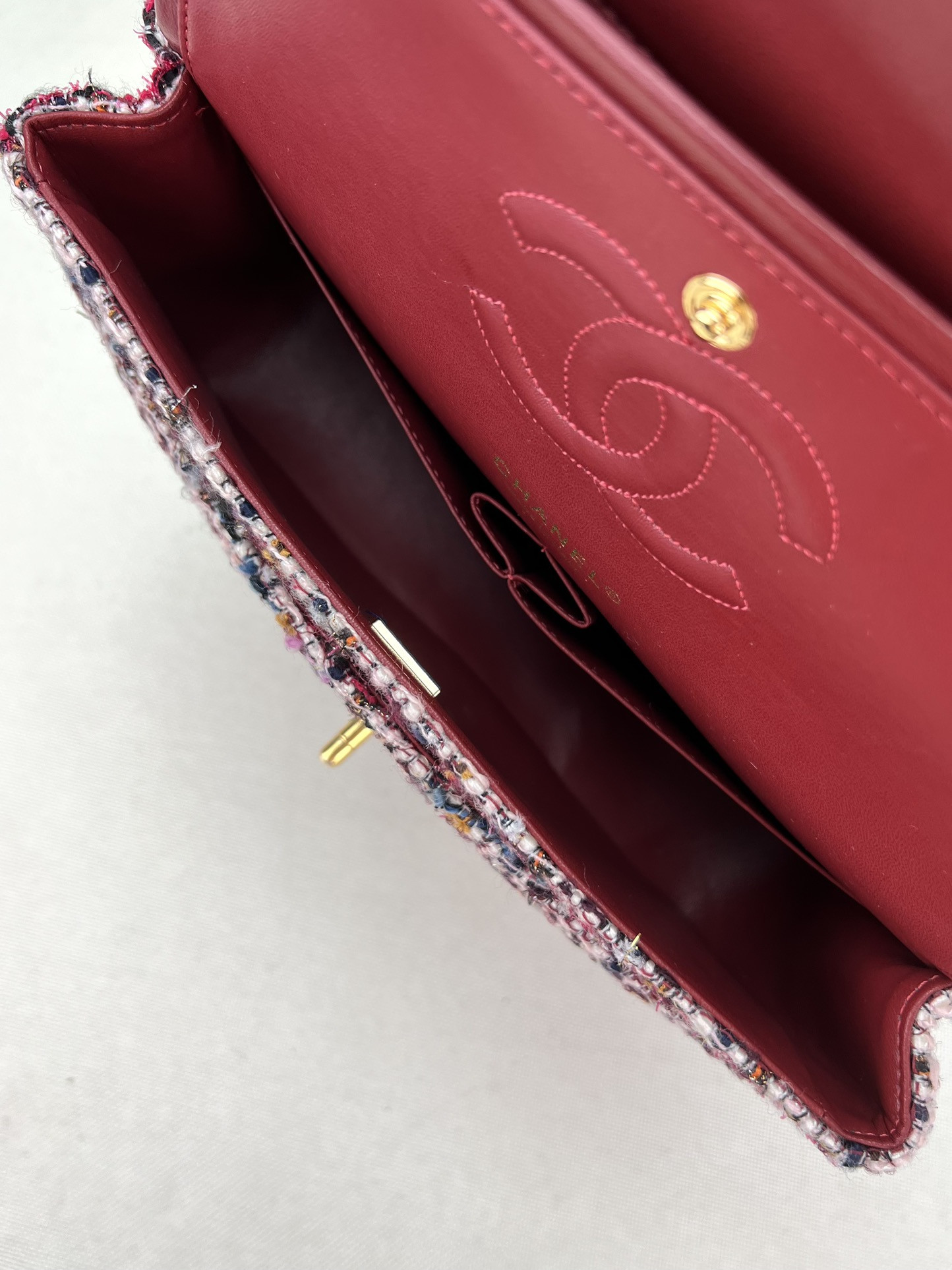 Ch*el classic 11.12 handbag tweed & gold-tone metal   6 × 9.9 × 2.5 in
