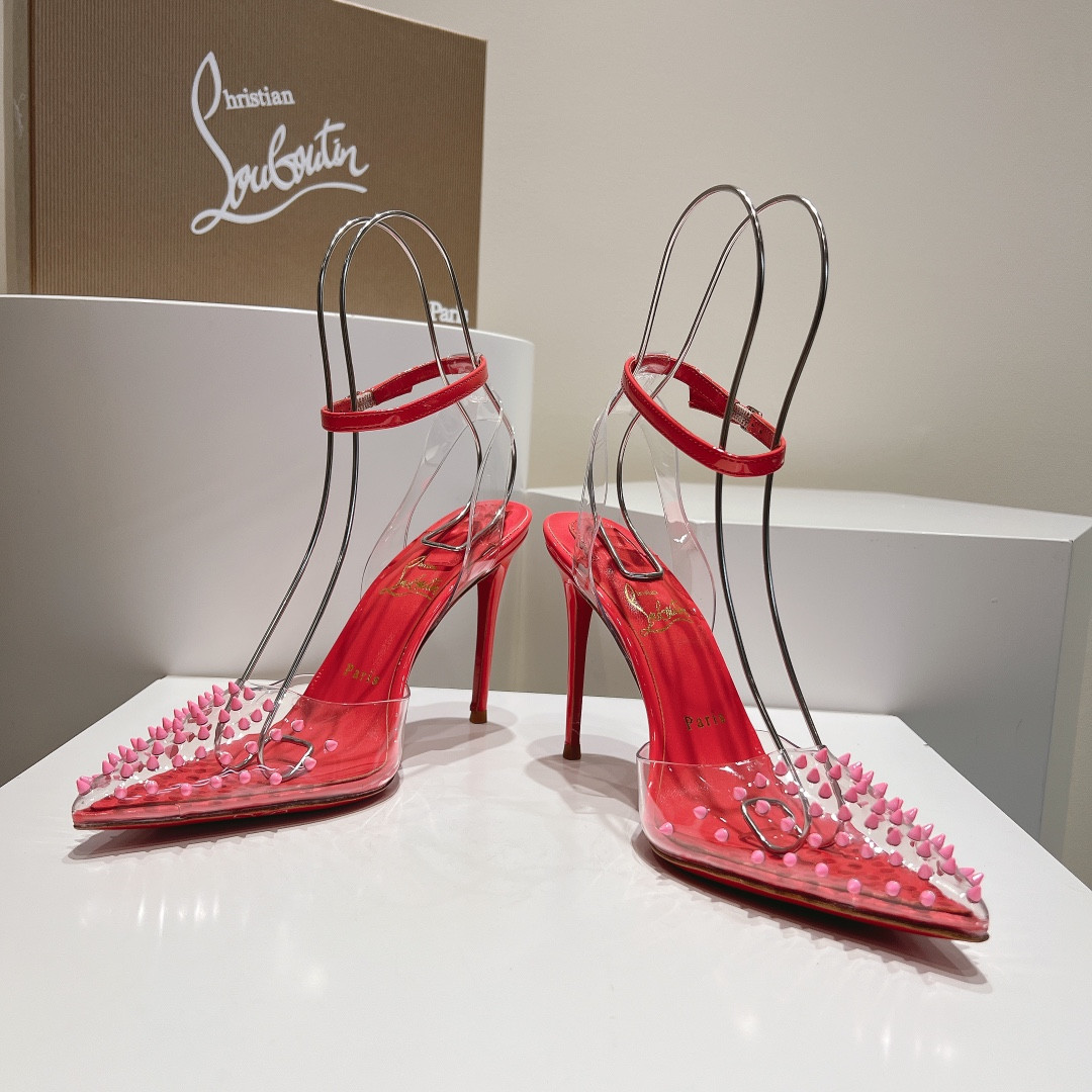 ua Ch**an louboutin cl pointed toe high-heeled transparent studded sandals