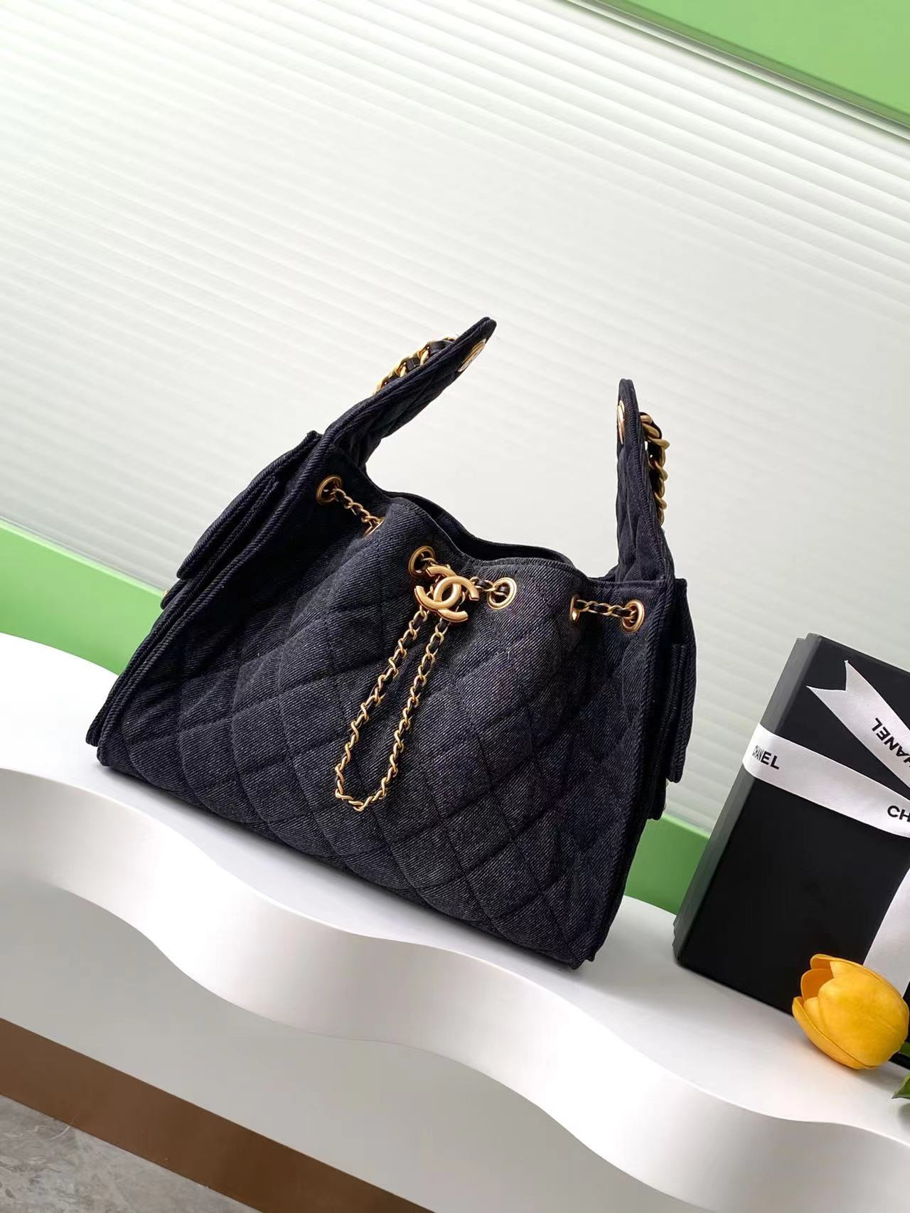 Ch*el 25 small bucket hobo handbag as5293 30x26x14cm