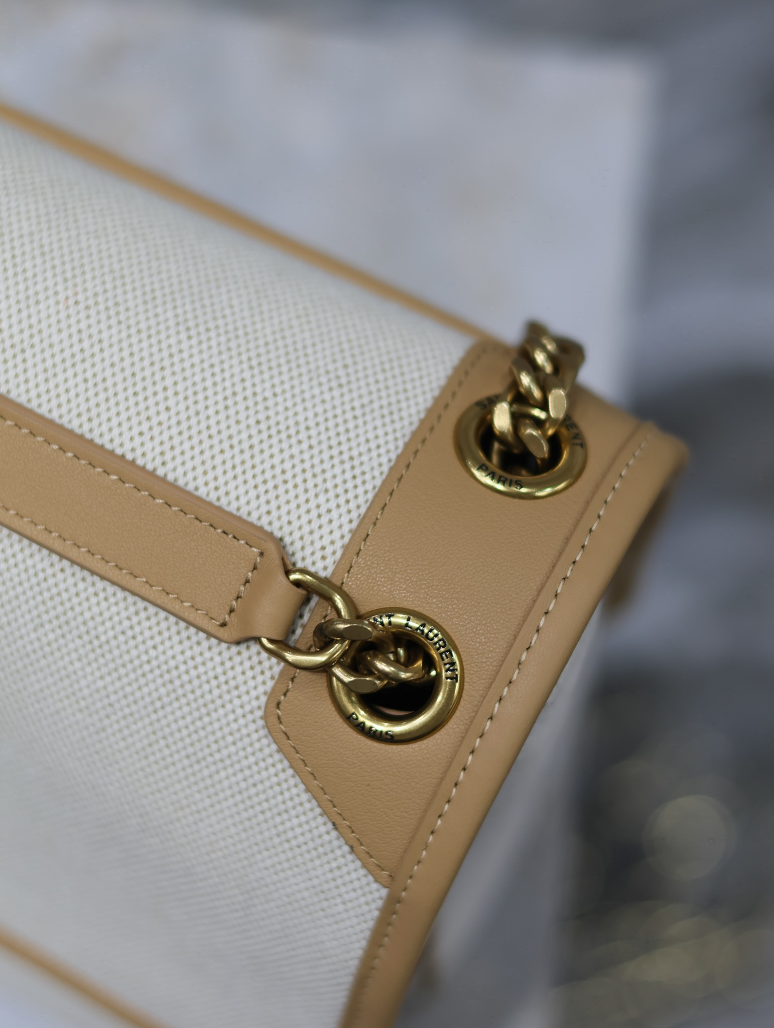 Y*L niki medium in calfskin cotton and linen 28x20x8.5cm