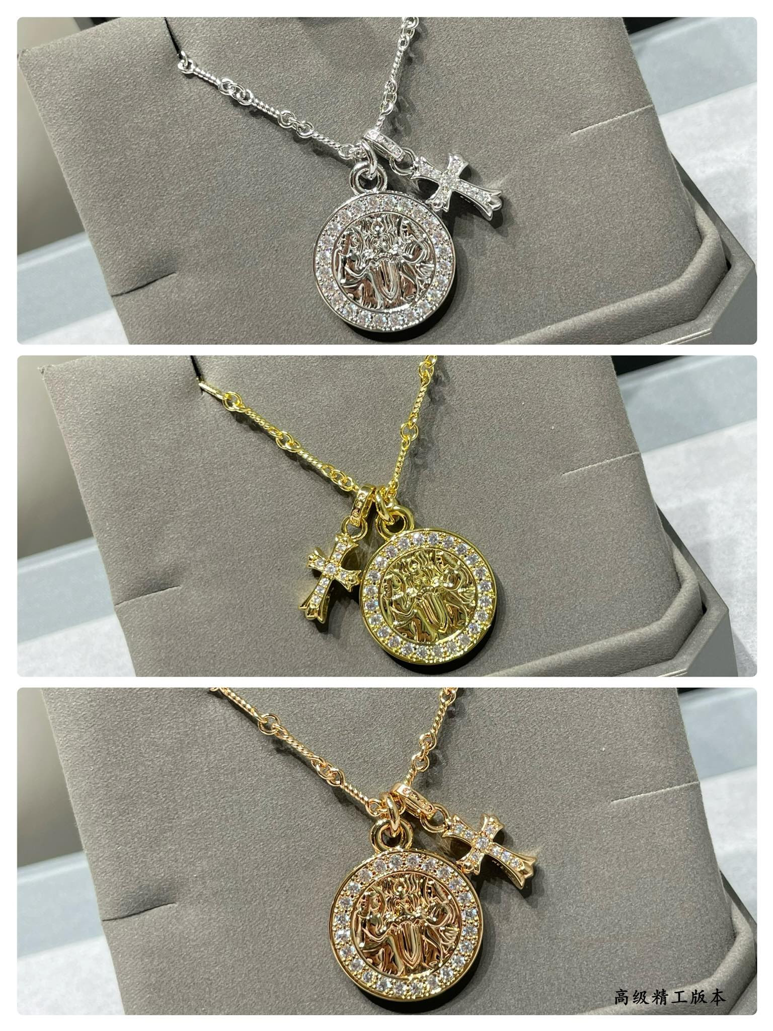 Ch*0me He**ts round plaque cross Necklace