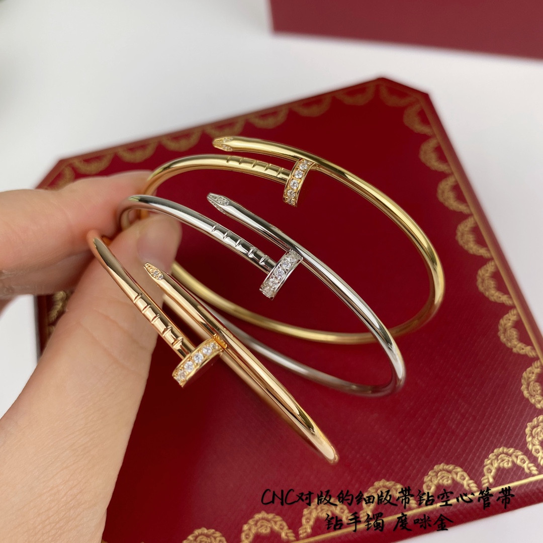 Ca*t1er thin version with D1am0nd hollow tube nail Bracelet