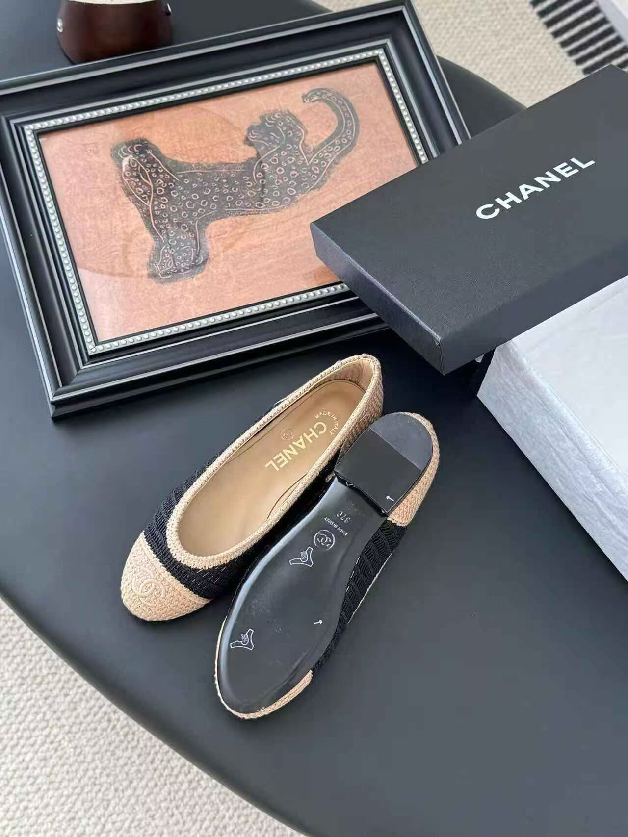 UA Ch**el Raffia Cap Toe Ballet Flats
