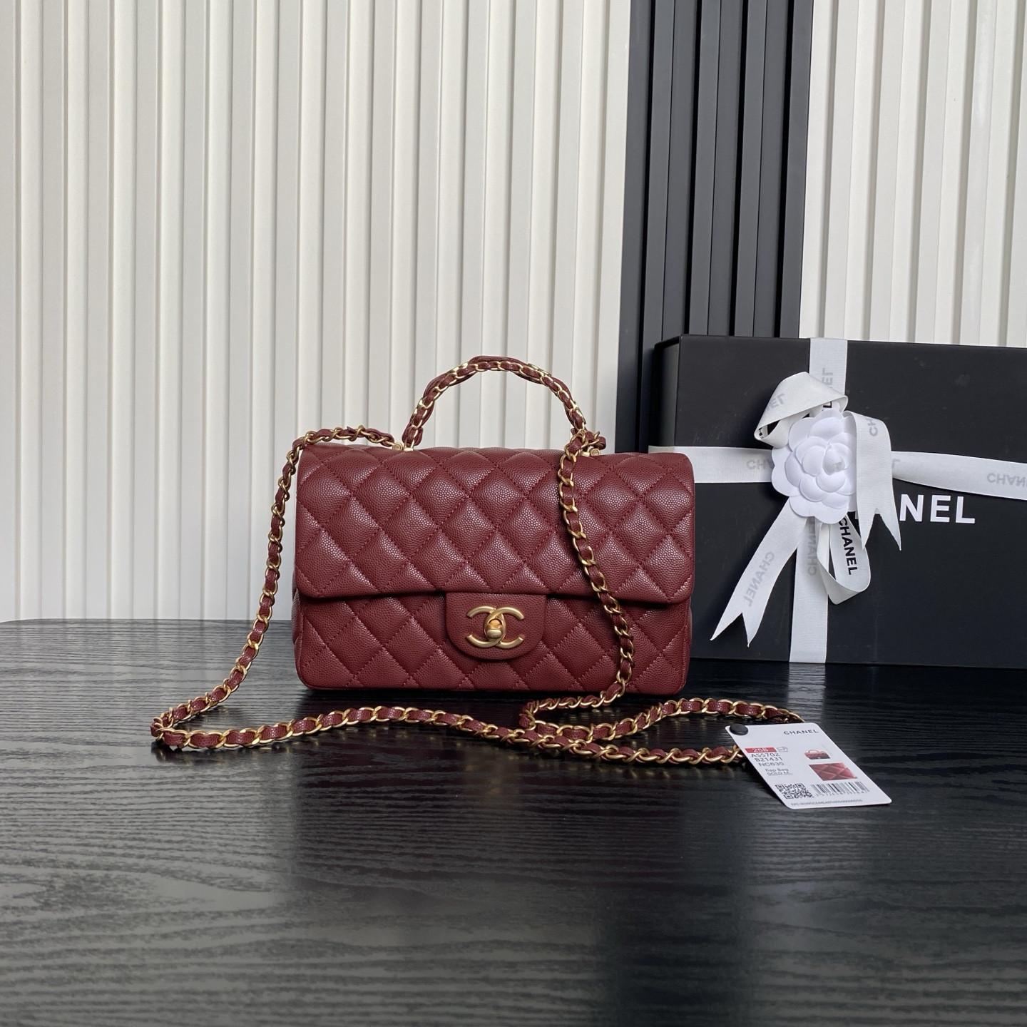 Ch**el flap bag with top handle as5702 22.5x13.5x6cm