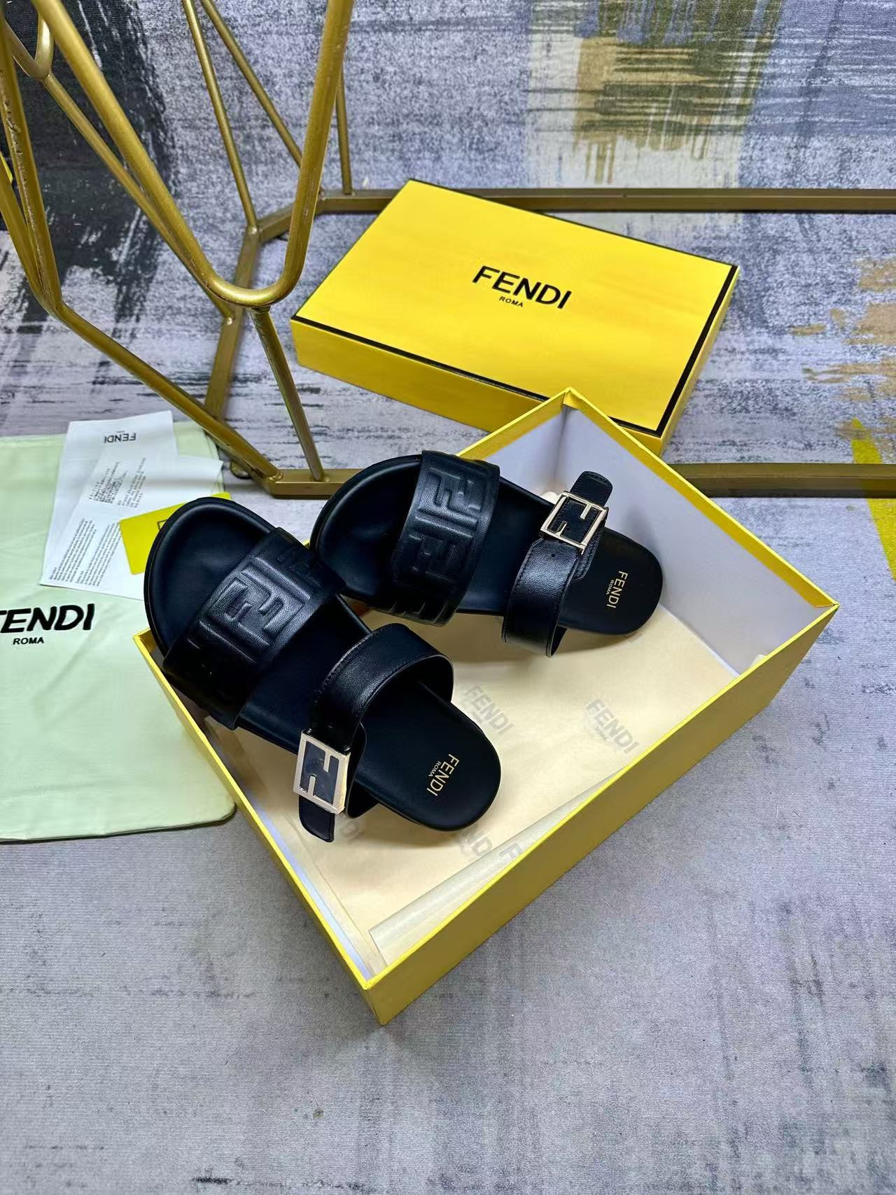 UA F**di Feel Black Nappa Leather Slides