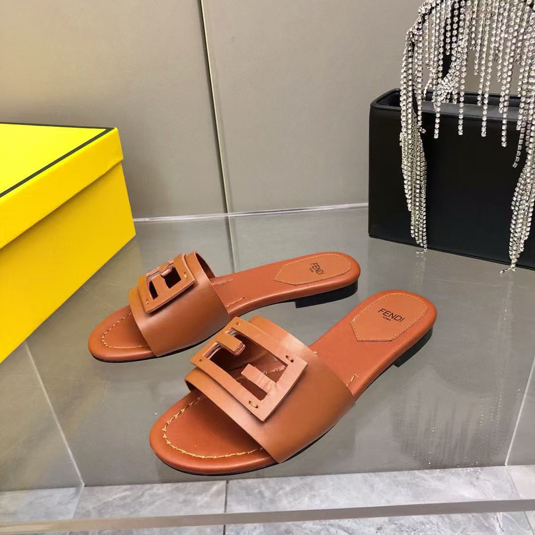UA F**di Baguette Brown Leather Slides