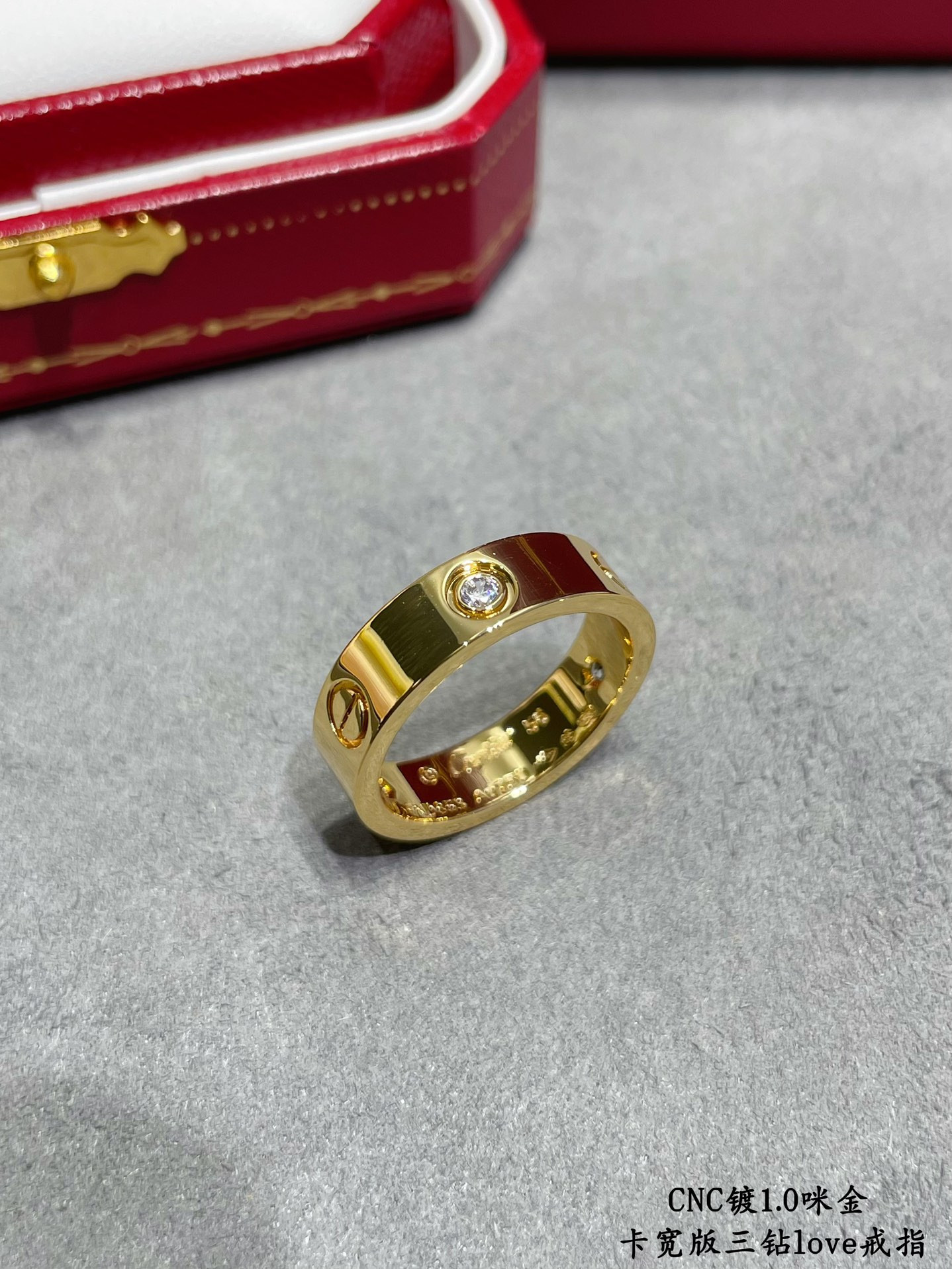 Ca*t1er Wide version three-D1am0nd LOVE Ring