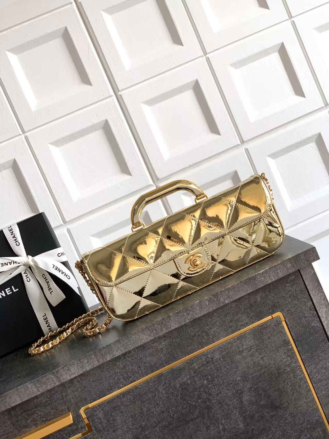 Ch**el Large Flap Bag with Top Handle 12.5x30x5cm
