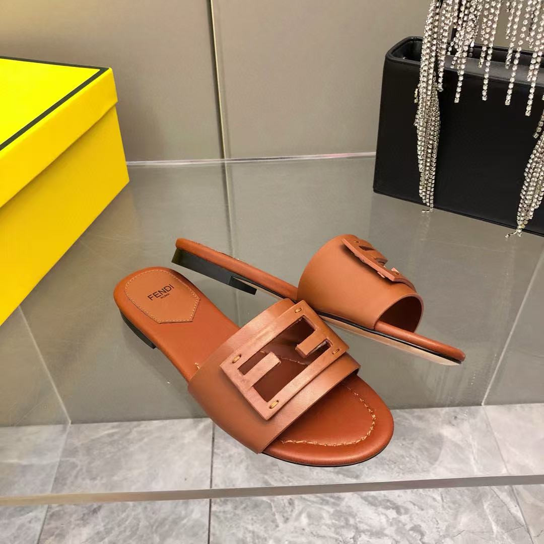 UA F**di Baguette Brown Leather Slides