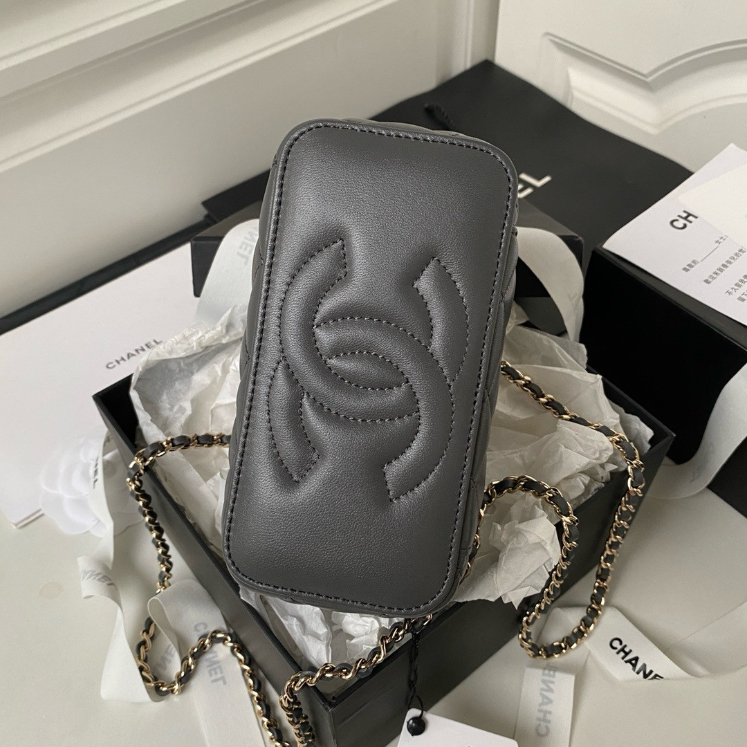 Ch**el Walnut Gold Ball Chain with Makeup Mirror Lamb Leather Square Box Shoulder Bag Women
