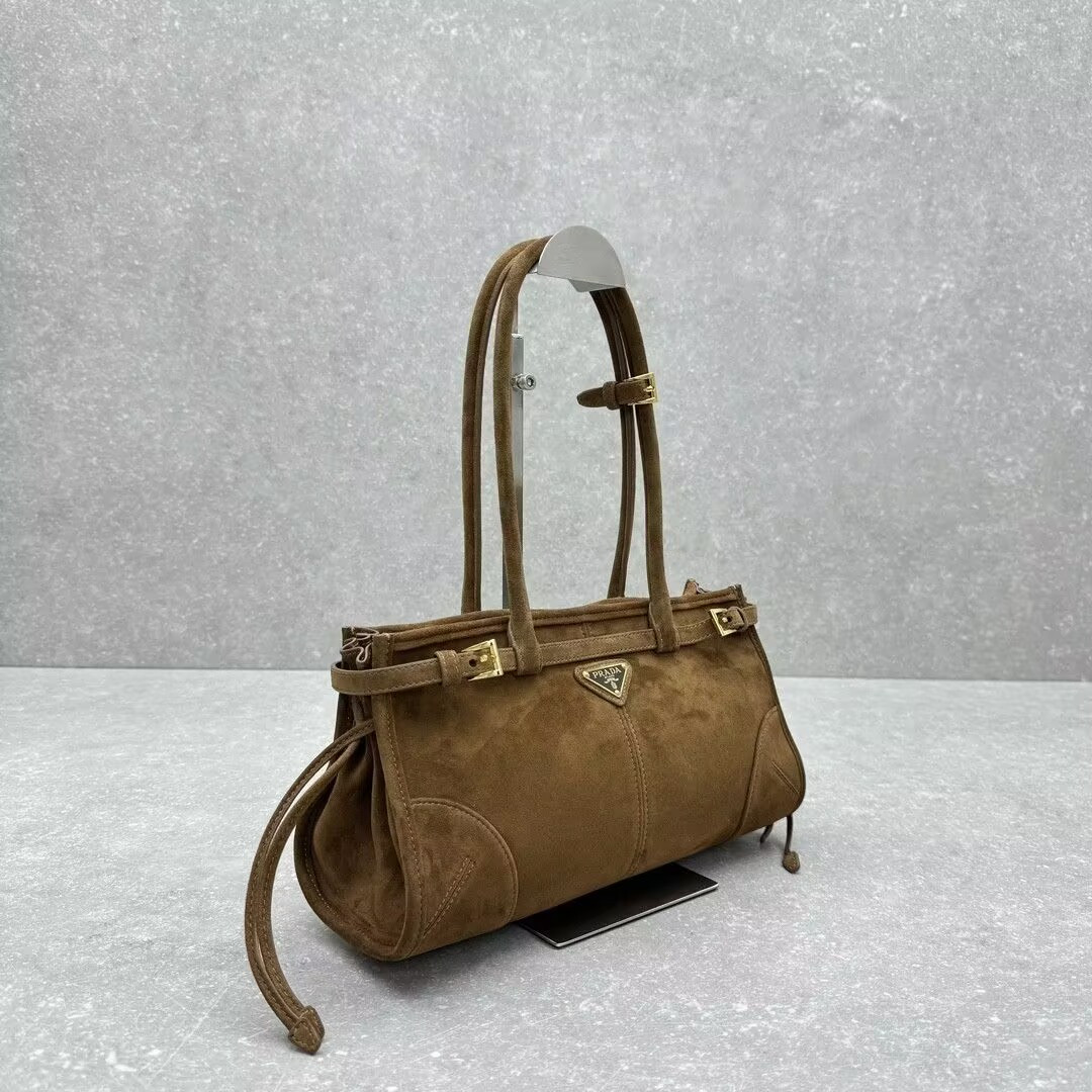 Pra*a Bonnie Medium Suede Handbag 32x15.5x12cm