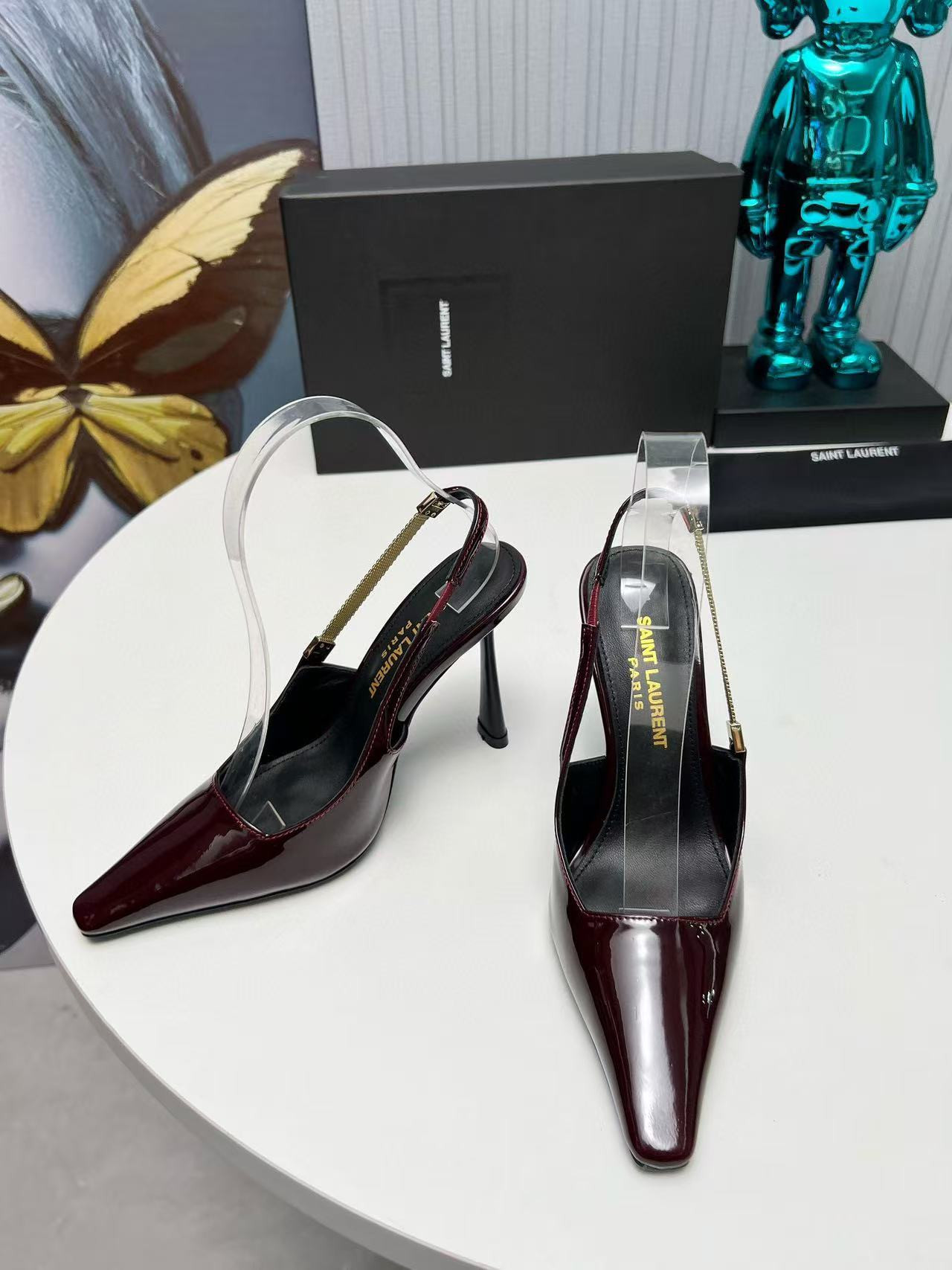 UA Y51 Sa1nt Lau*nt Glazed Calfskin Lee Slingback Pumps