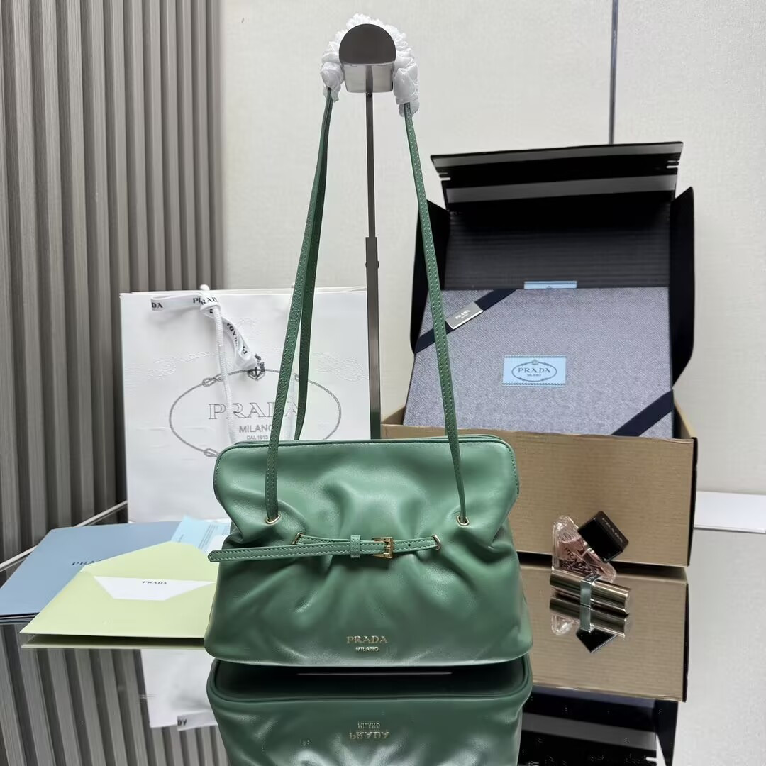 Pra*a Slouchy Lambskin Leather Shoulder Bag 25x18.5x11.5cm