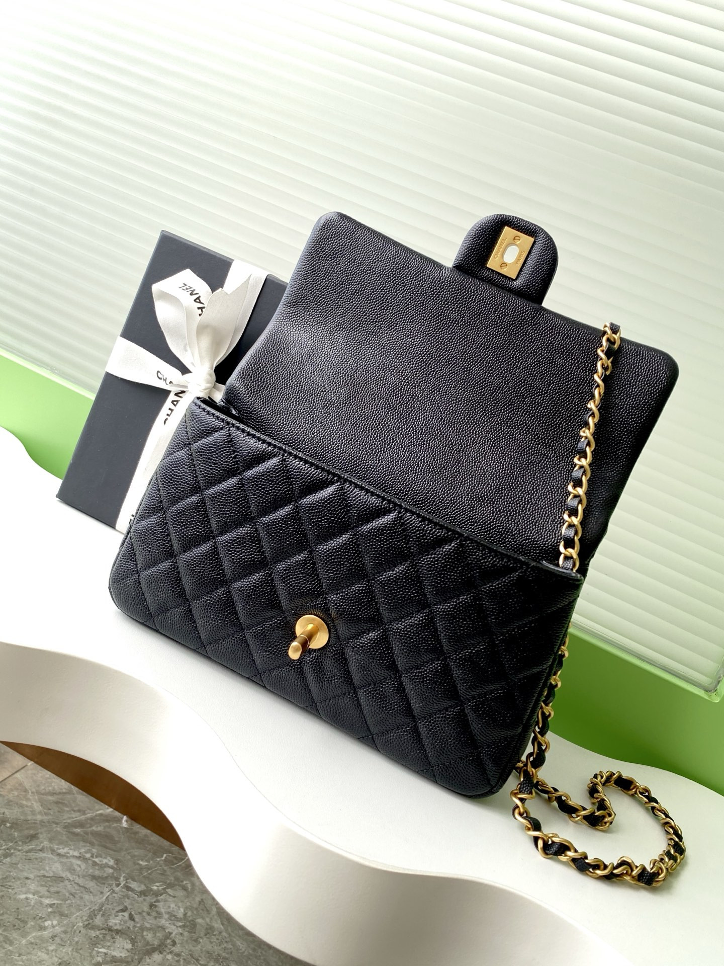 Ch**el FLAP BAG WITH TOP HANDLE 22.5x13.5x6cm