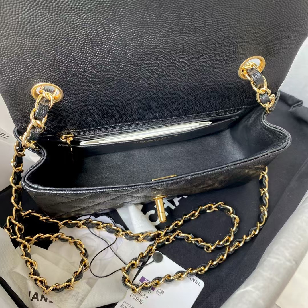 Ch**el MINI FLAP BAG BLACK 12x20x6cm