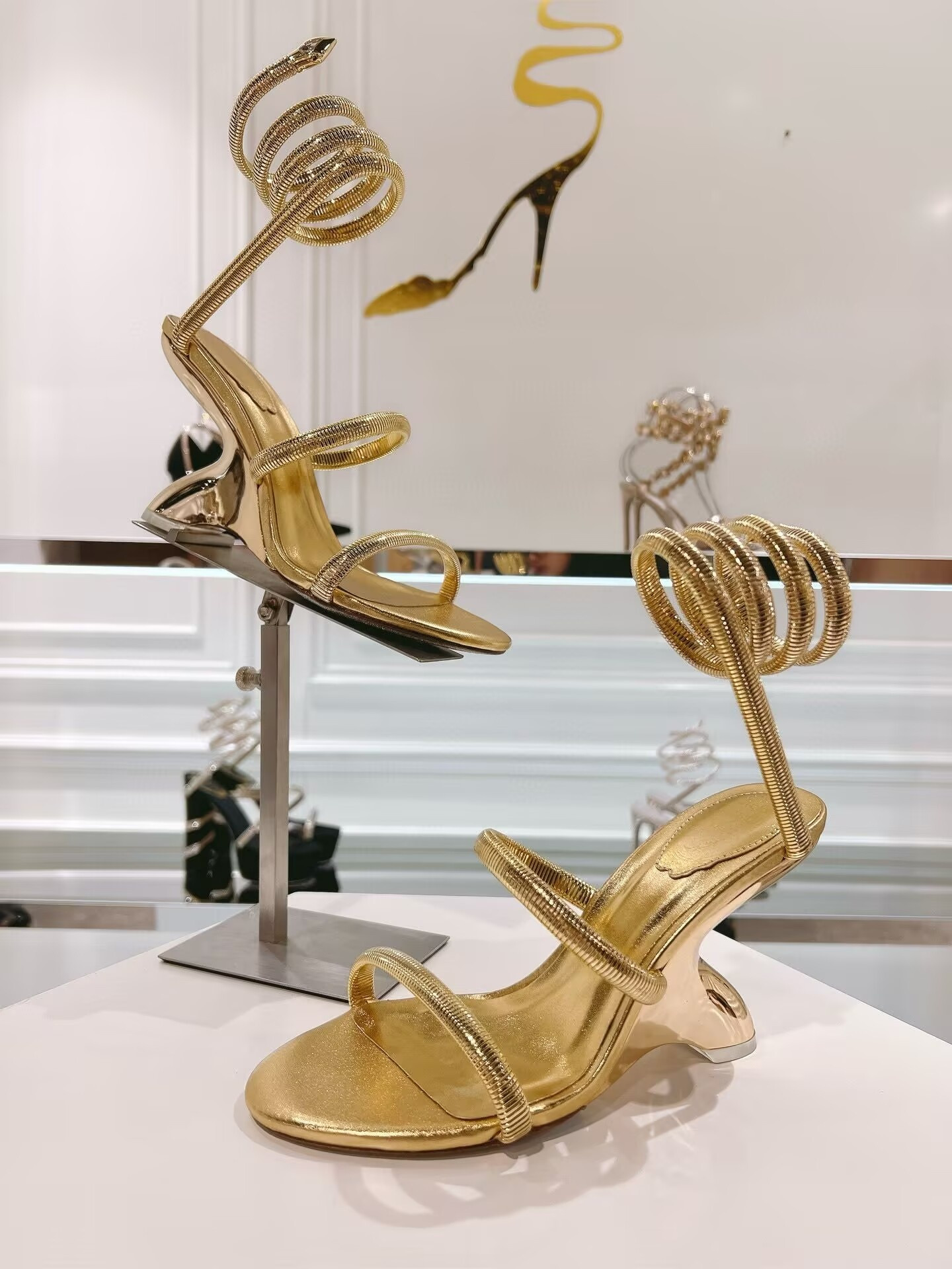 UA René Caovilla Symphony Mirrored Gold Sandal 95mm