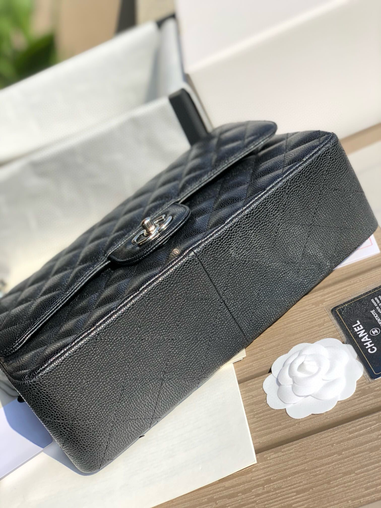 Ch**el Classic Flap Jumbo 30cm CF black Silver  7.6 × 11.7 × 3.9 in